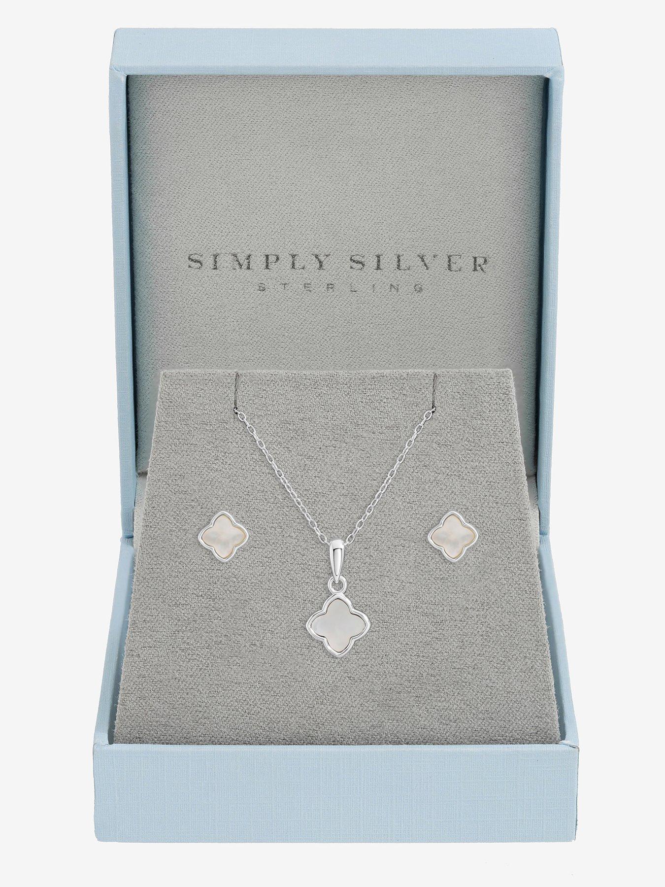 Image 3 of 4 of Simply Silver Sterling Silver 925 Mother of Pearl Clover Set - Gift Boxed