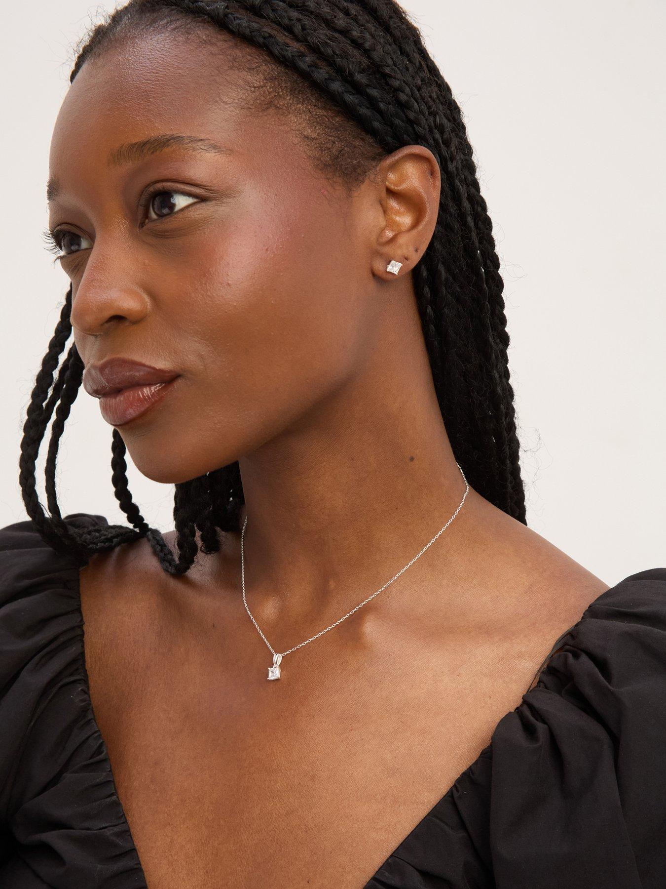 Simply Silver Sterling Silver 925 Cubic Zirconia Cushion Set