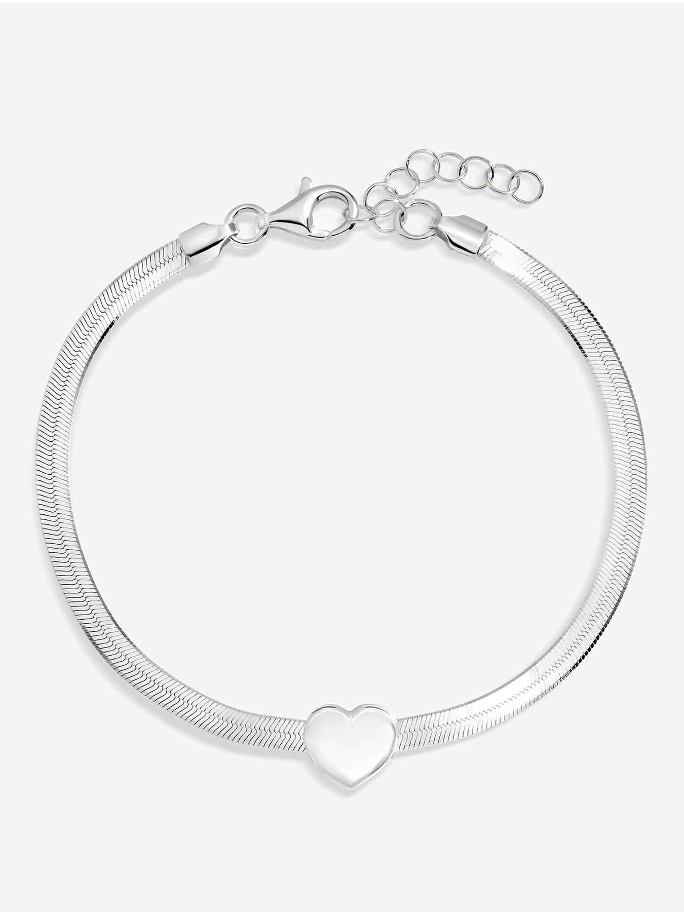 Simply Silver Sterling Silver 925 Polished Snake Chain Puff Heart Bracelet