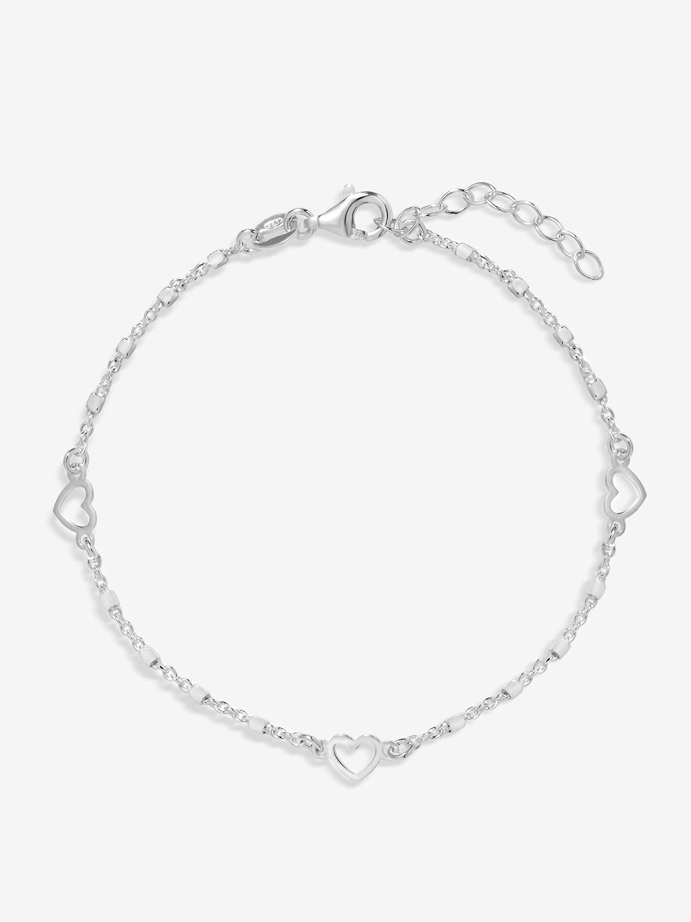 undefined Simply Silver Sterling Silver 925 Polished Heart Station Bracelet