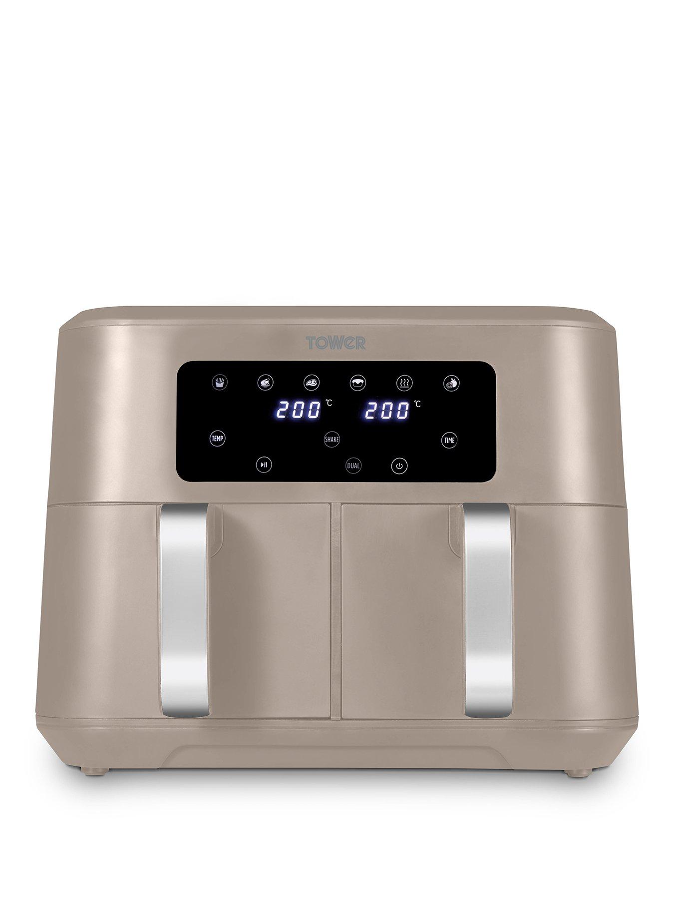 Tower T17137MSH Vortx Dual Basket Air Fryer - Latte and Chrome trim