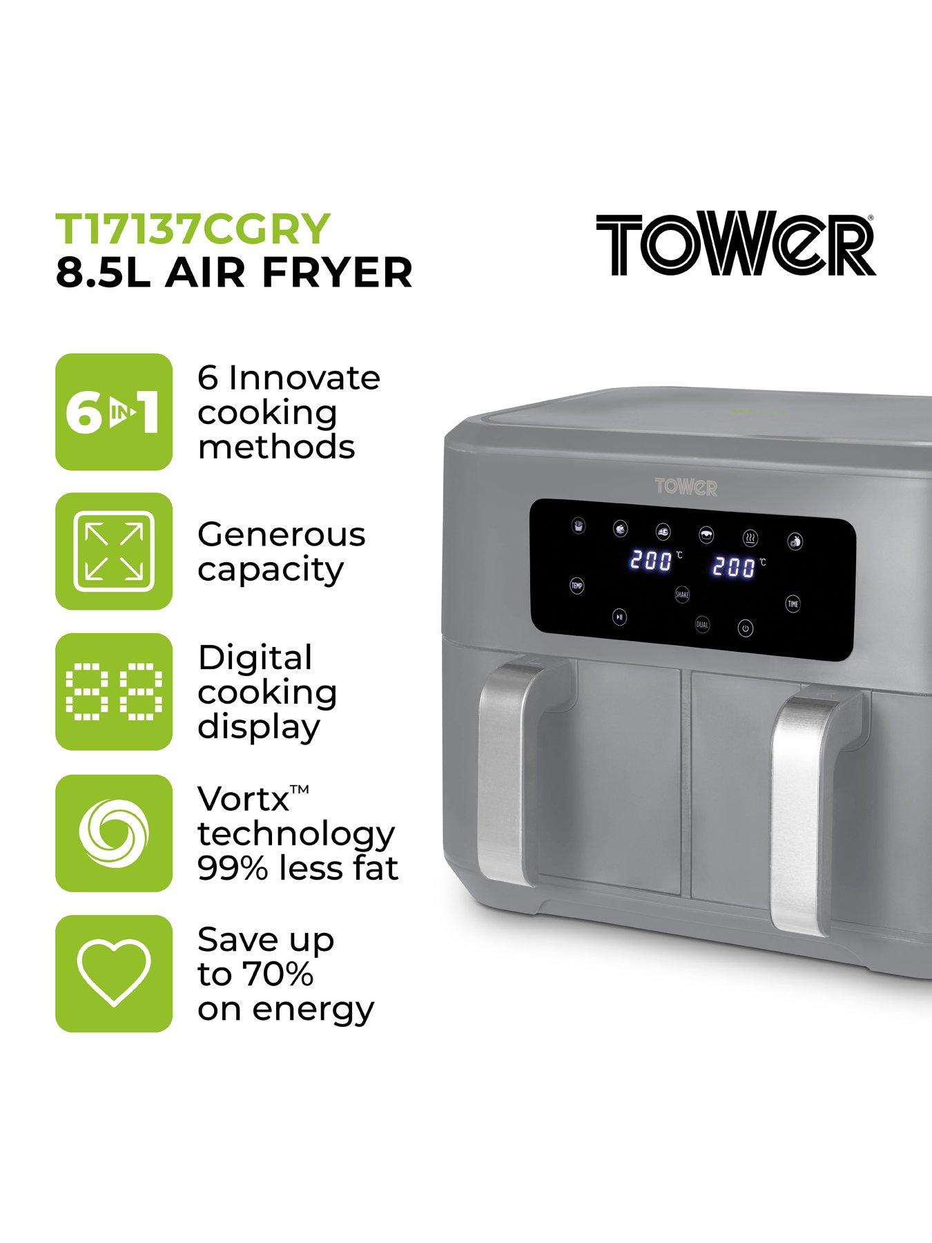 Image 2 of 7 of Tower T17137CGRY Vortx Dual Basket Air Fryer - Grey with Chrome Trim