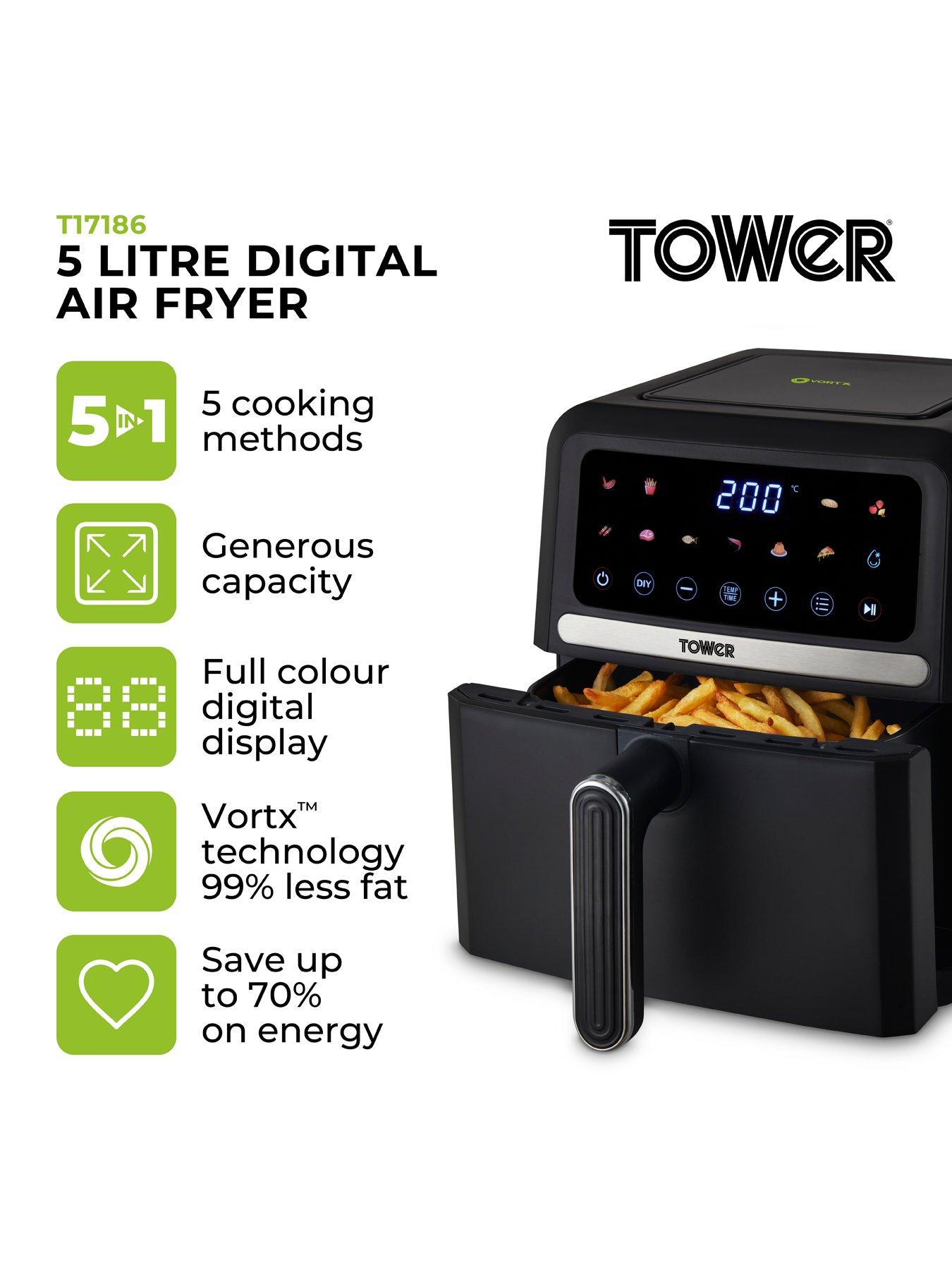  image of tower-t17186-vortx-digital-air-fryer-space-saving-design-1500w-5l-black