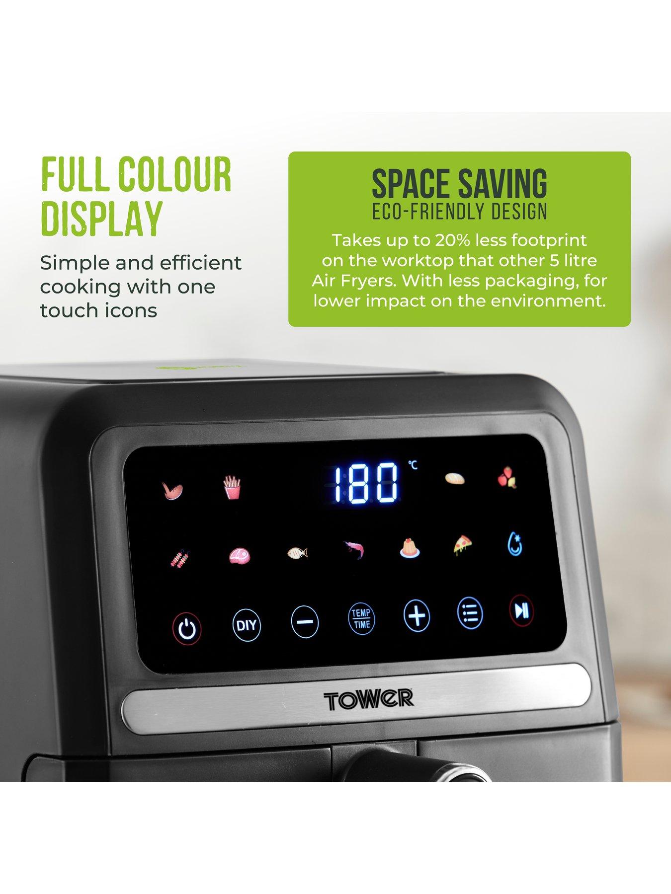  image of tower-t17186-vortx-digital-air-fryer-space-saving-design-1500w-5l-black