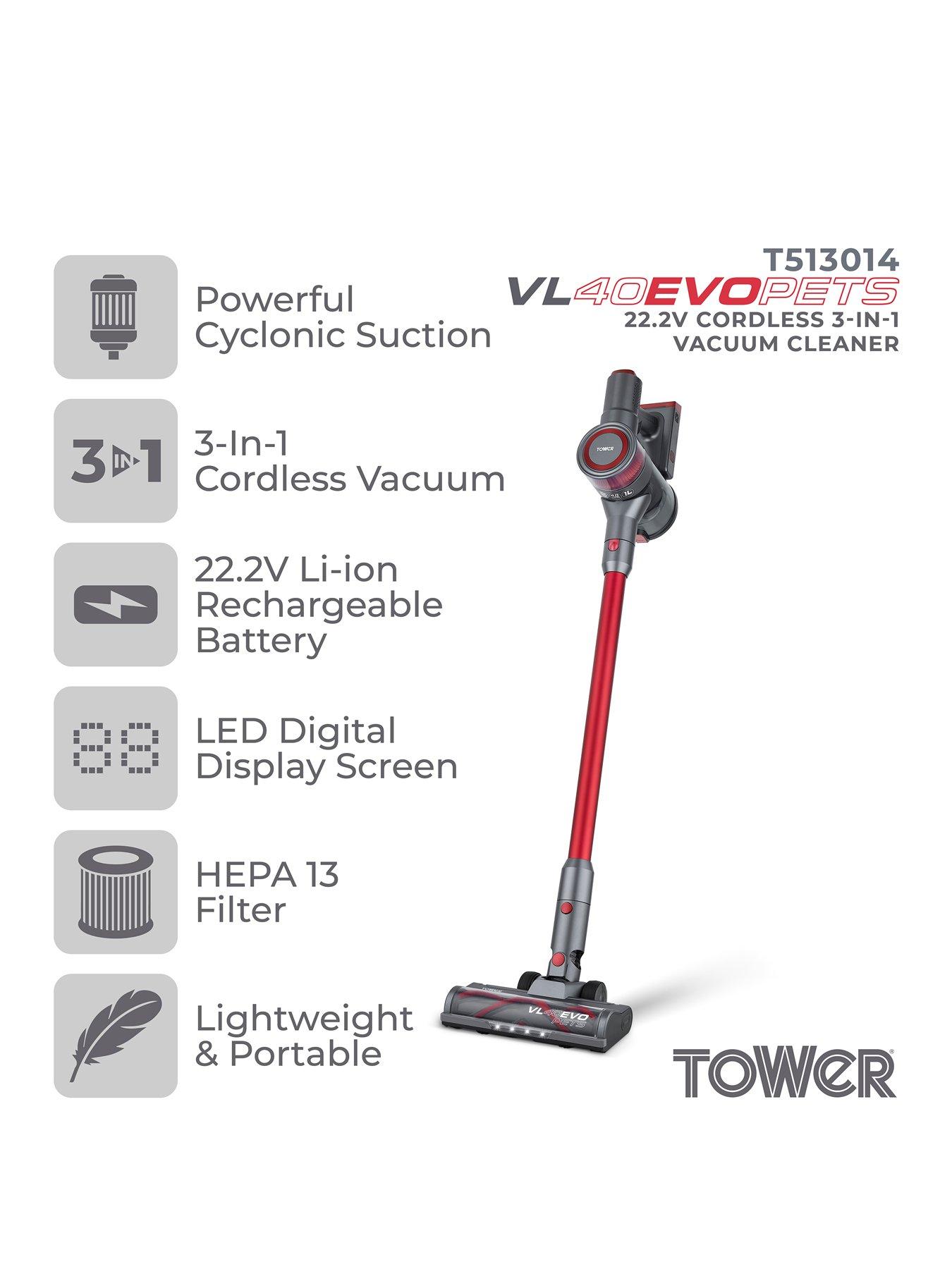  image of tower-t513014-vl40-pro-3-in-1-cordless-vacuum-cleaner-red