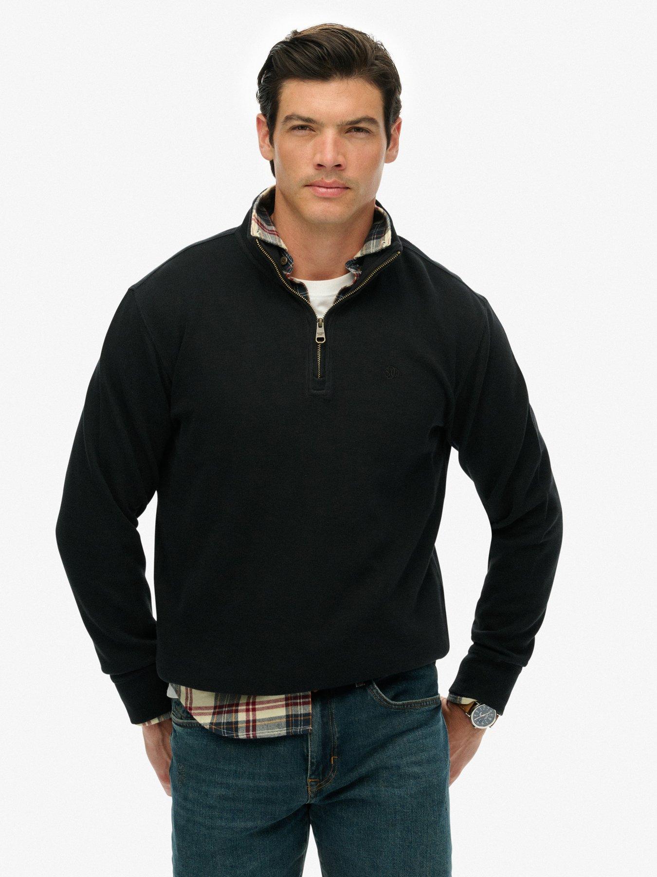  image of superdry-rib-half-zip-sweat-black