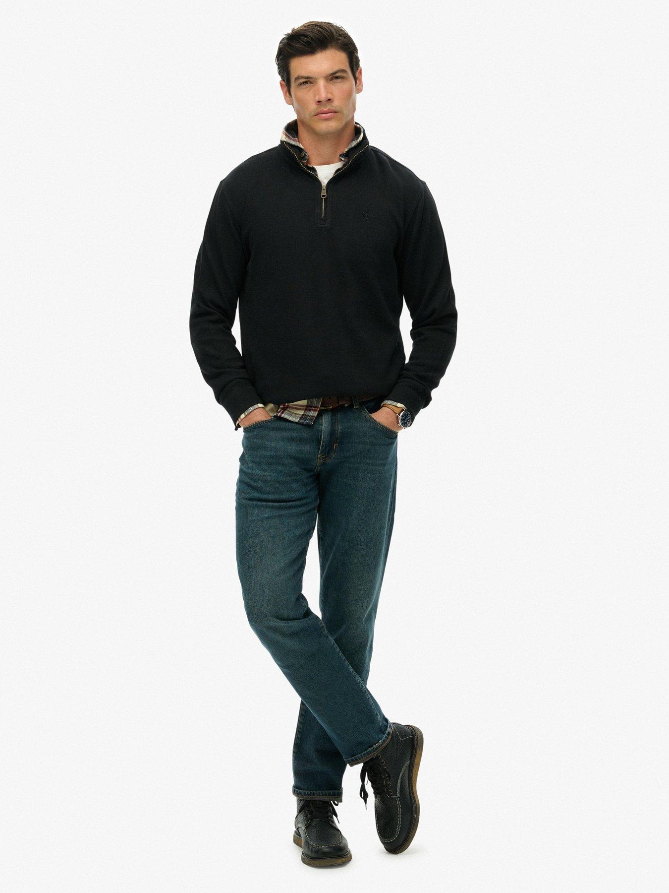  image of superdry-rib-half-zip-sweat-black