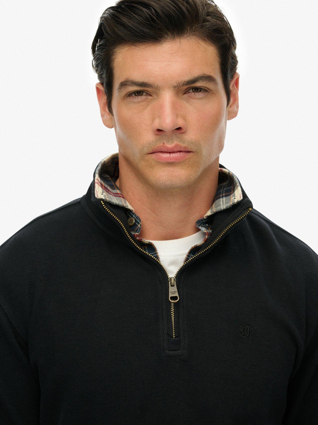  image of superdry-rib-half-zip-sweat-black