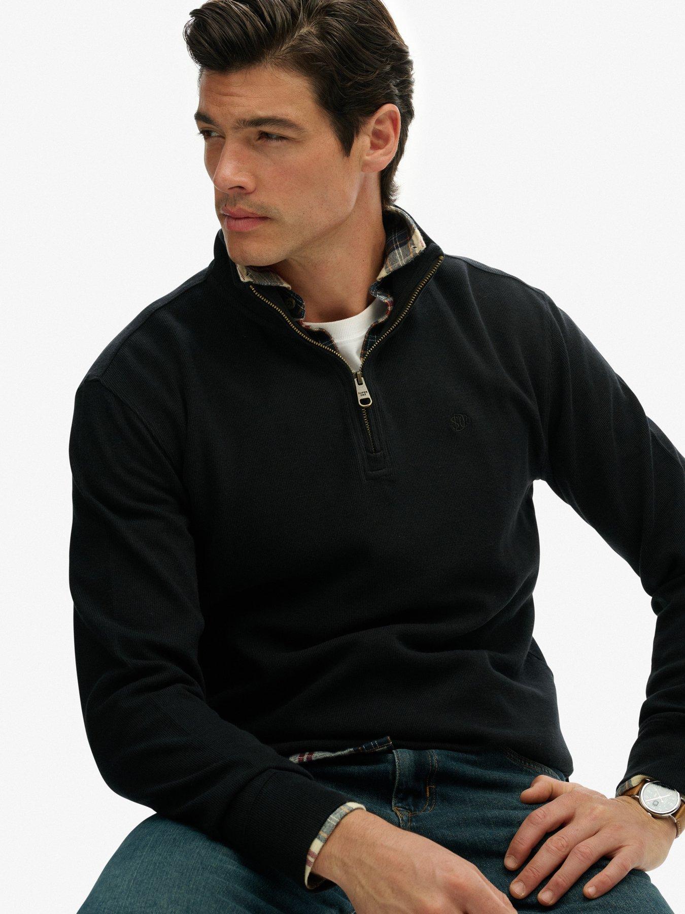  image of superdry-rib-half-zip-sweat-black
