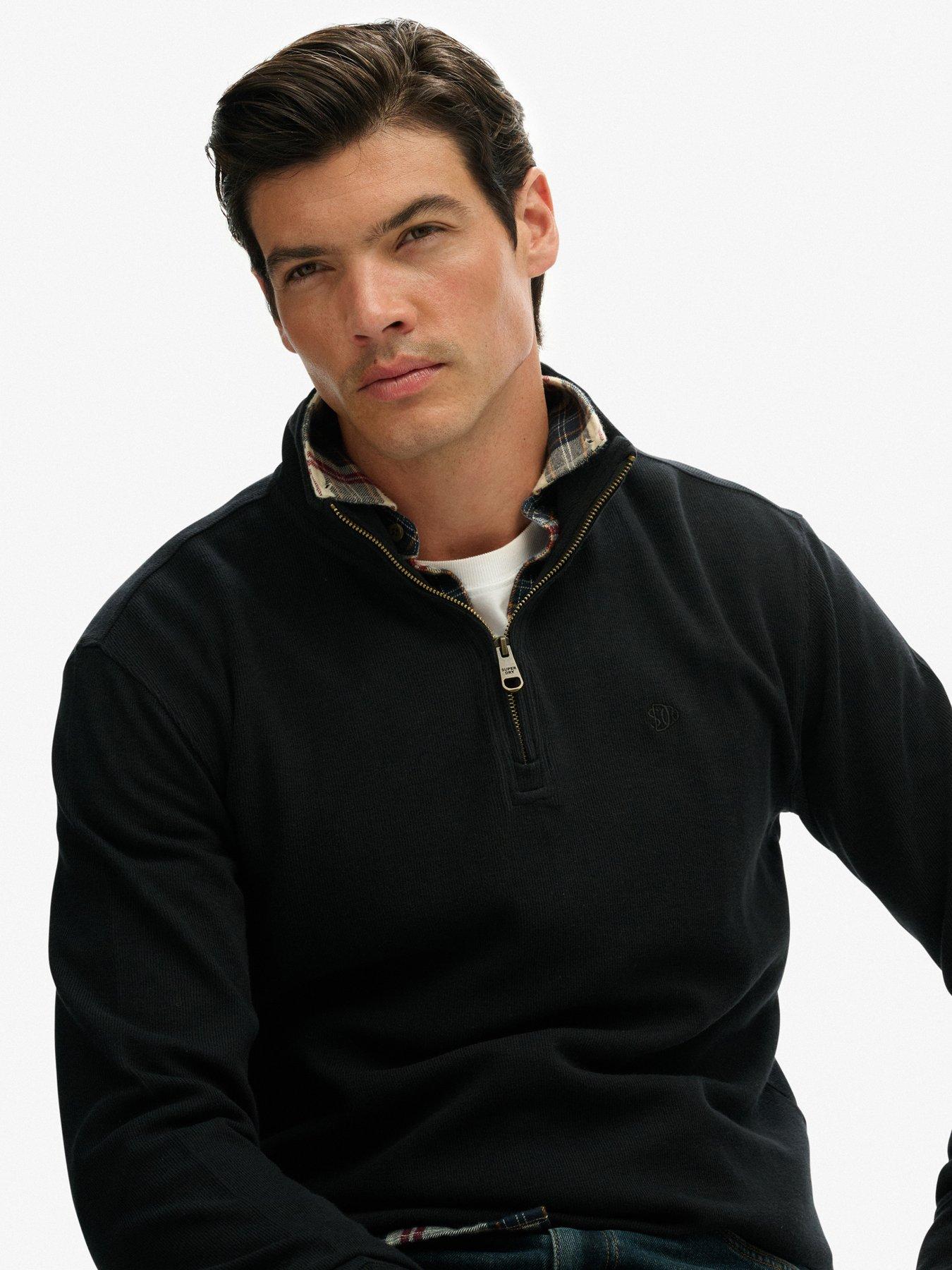 image of superdry-rib-half-zip-sweat-black