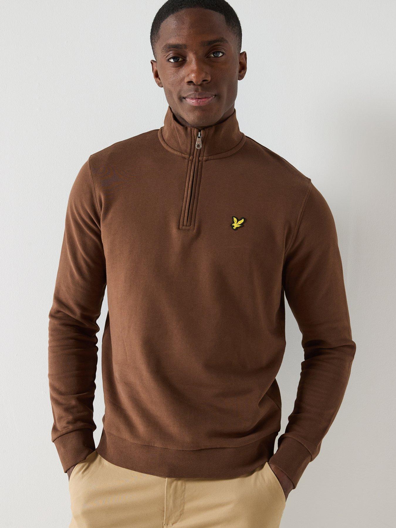 front image of lyle-scott-loopback-quarter-zip-sweat-top-brown