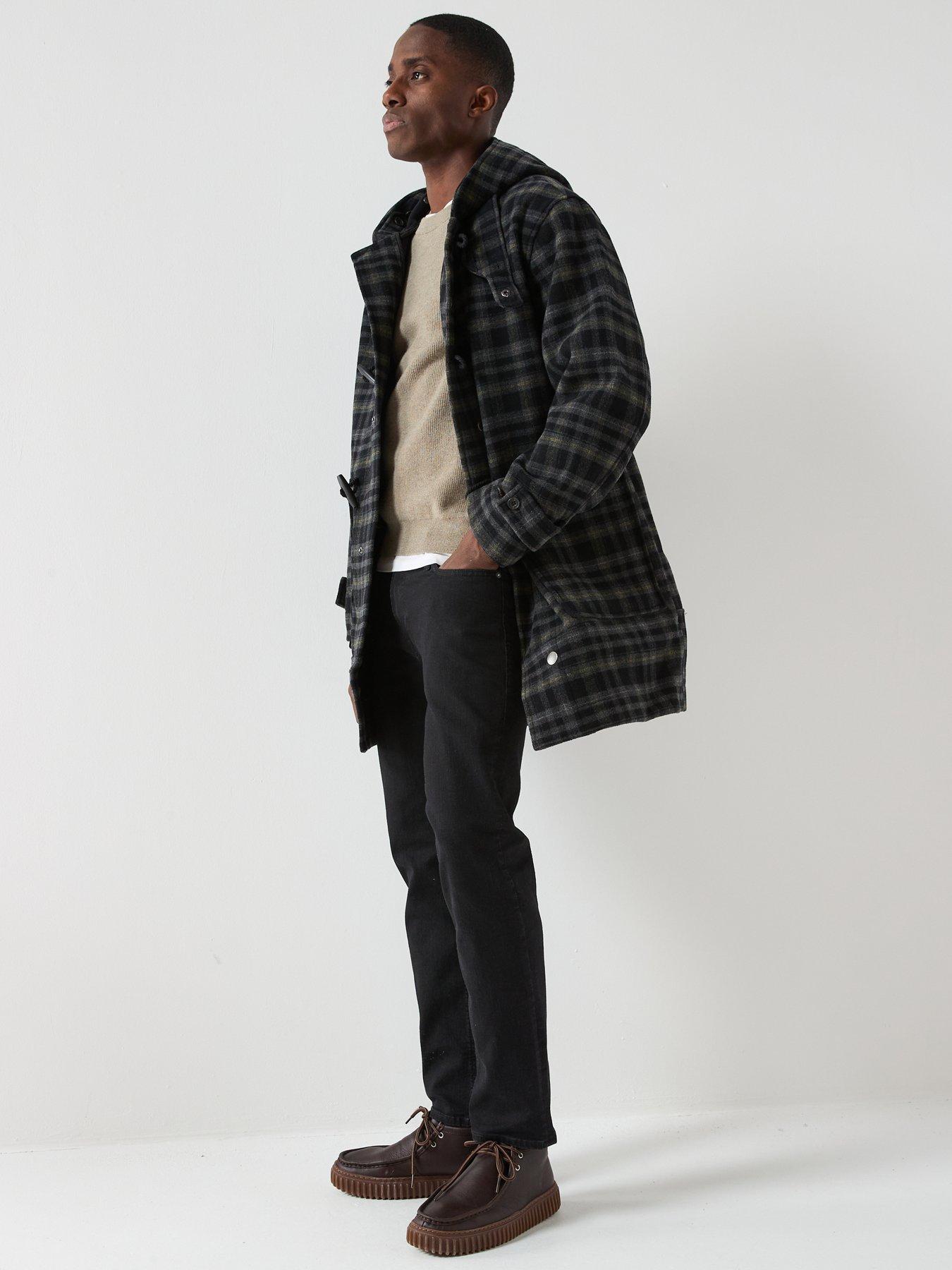  image of lyle-scott-modular-tartan-duffle-coat-black