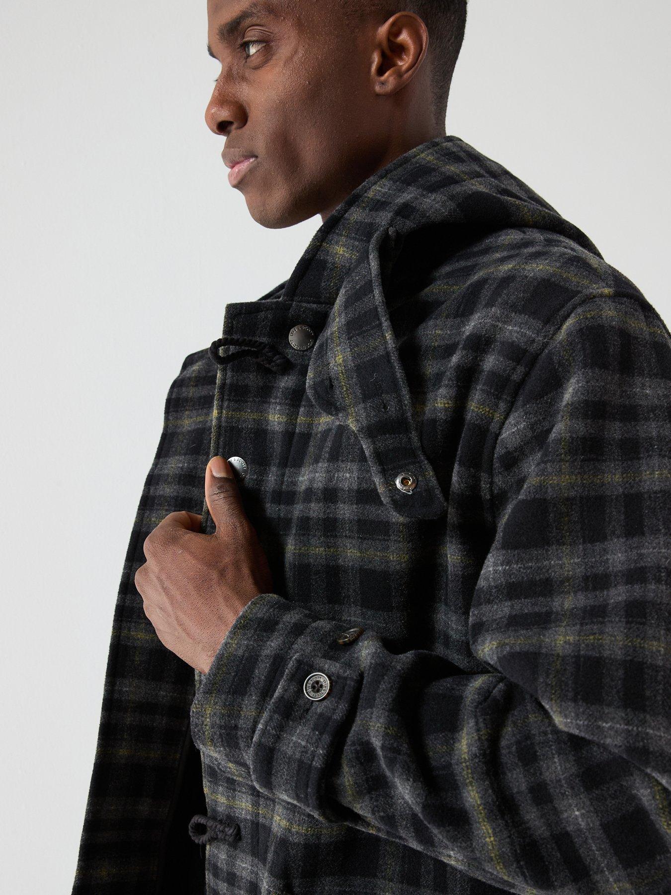  image of lyle-scott-modular-tartan-duffle-coat-black