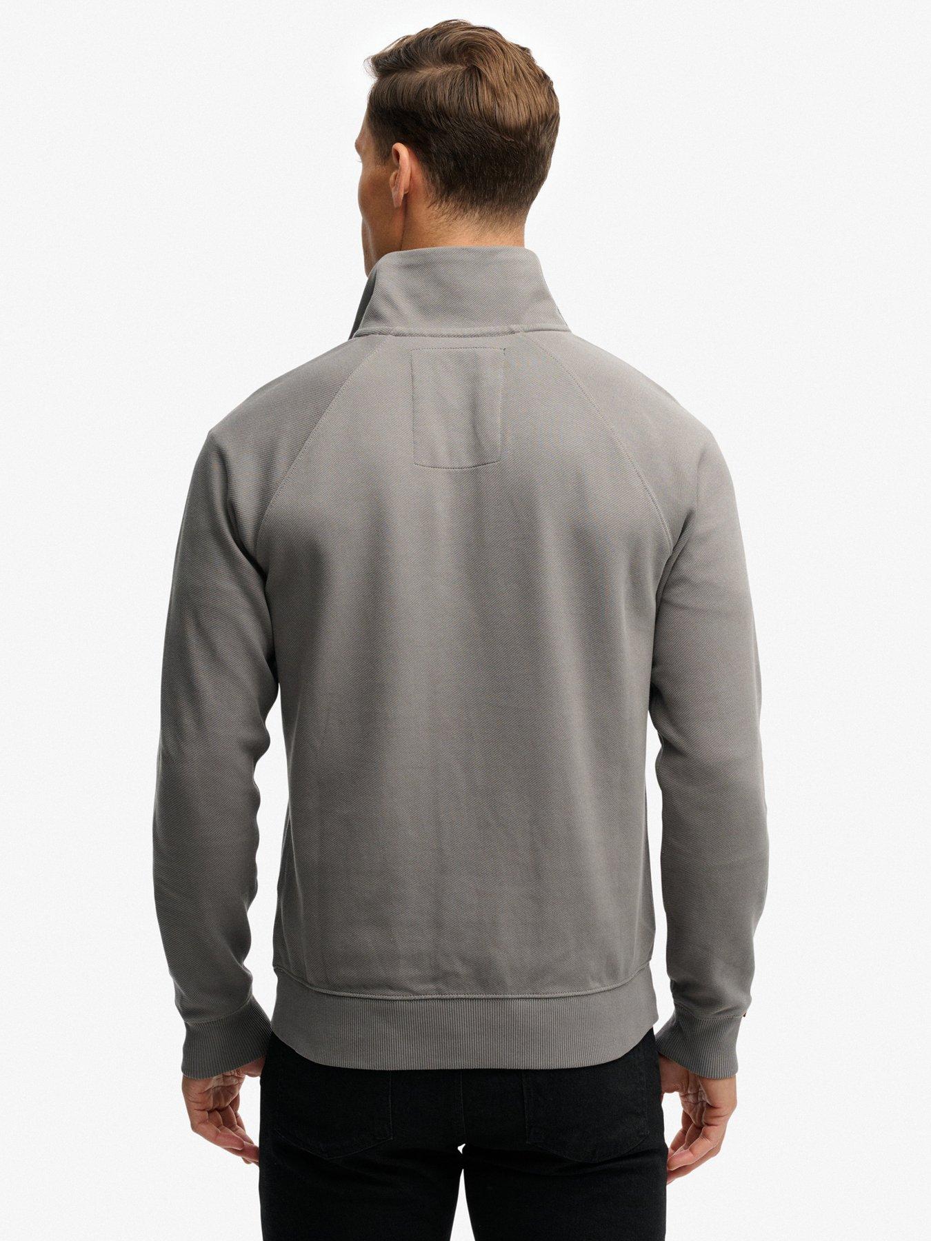  image of superdry-essential-logo-raglan-henley-quarter-zip-jumper-grey