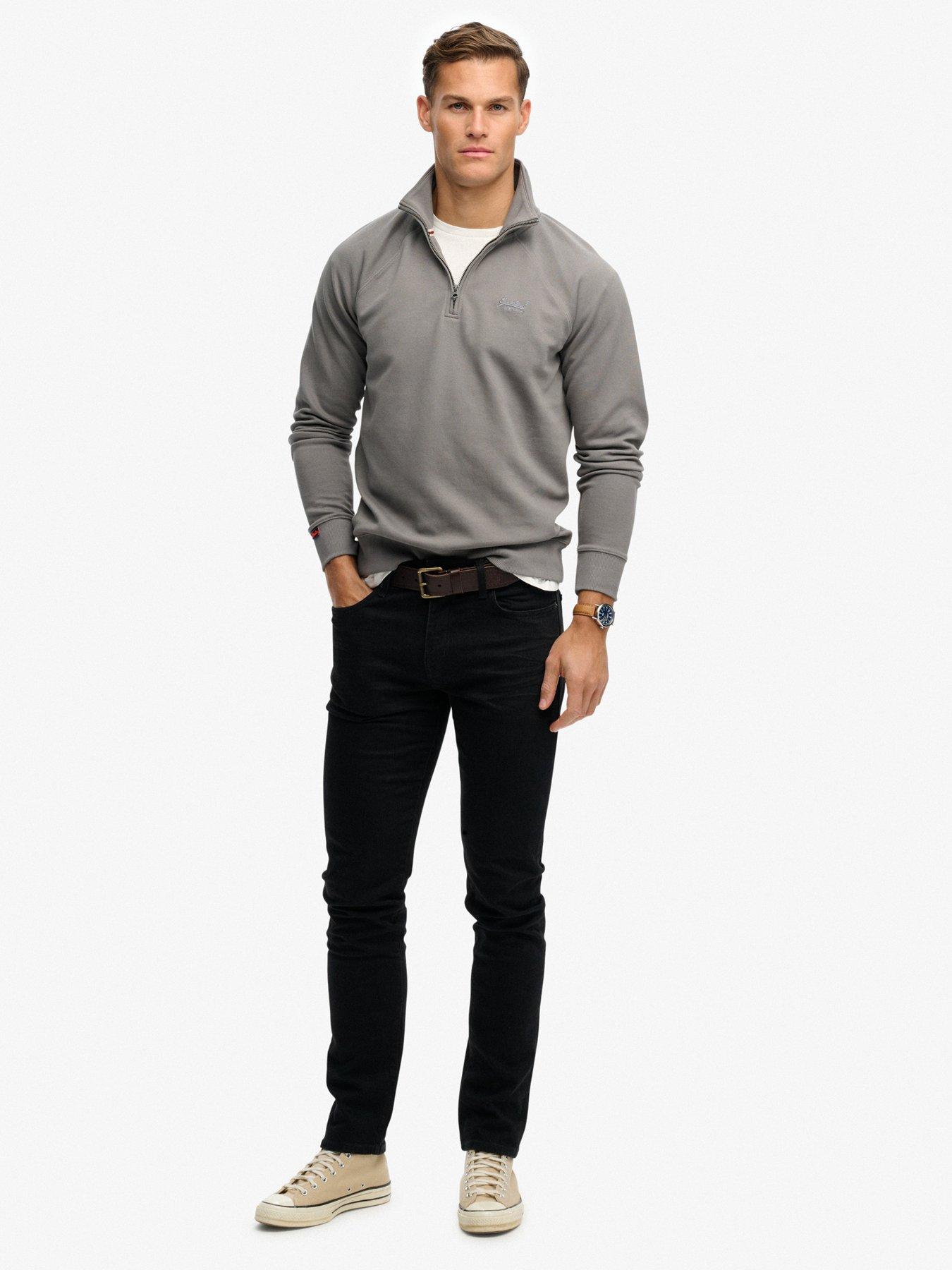  image of superdry-essential-logo-raglan-henley-quarter-zip-jumper-grey