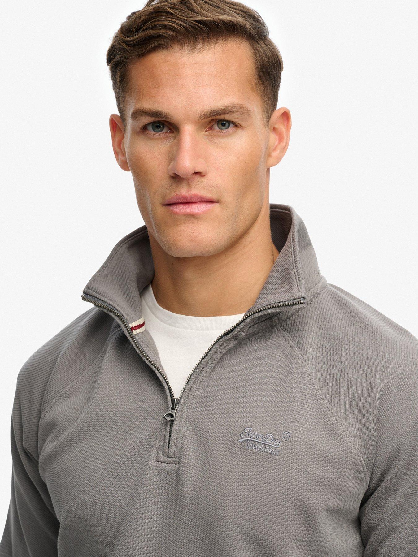  image of superdry-essential-logo-raglan-henley-quarter-zip-jumper-grey