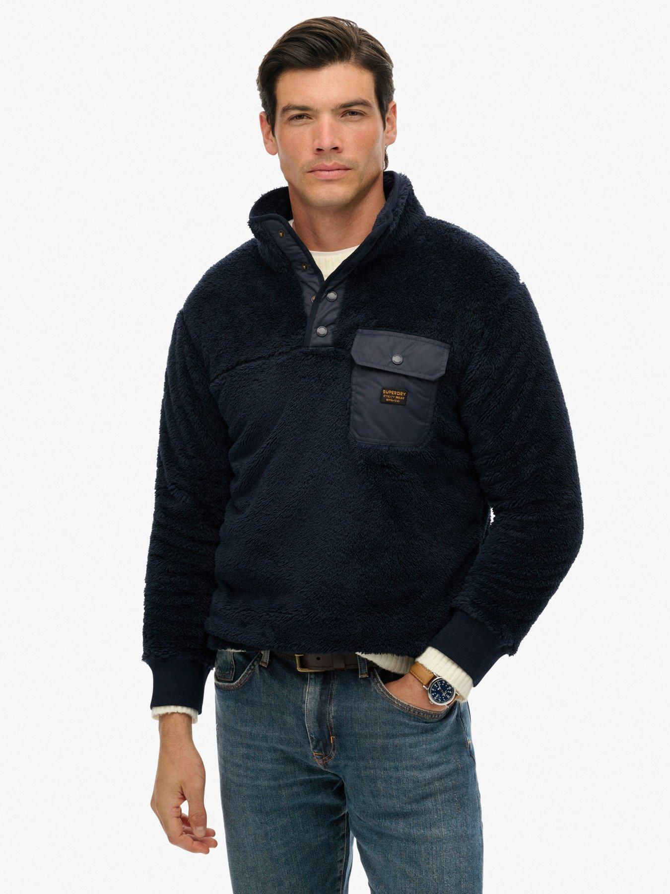Superdry High Fleece Henley Sweat - Black