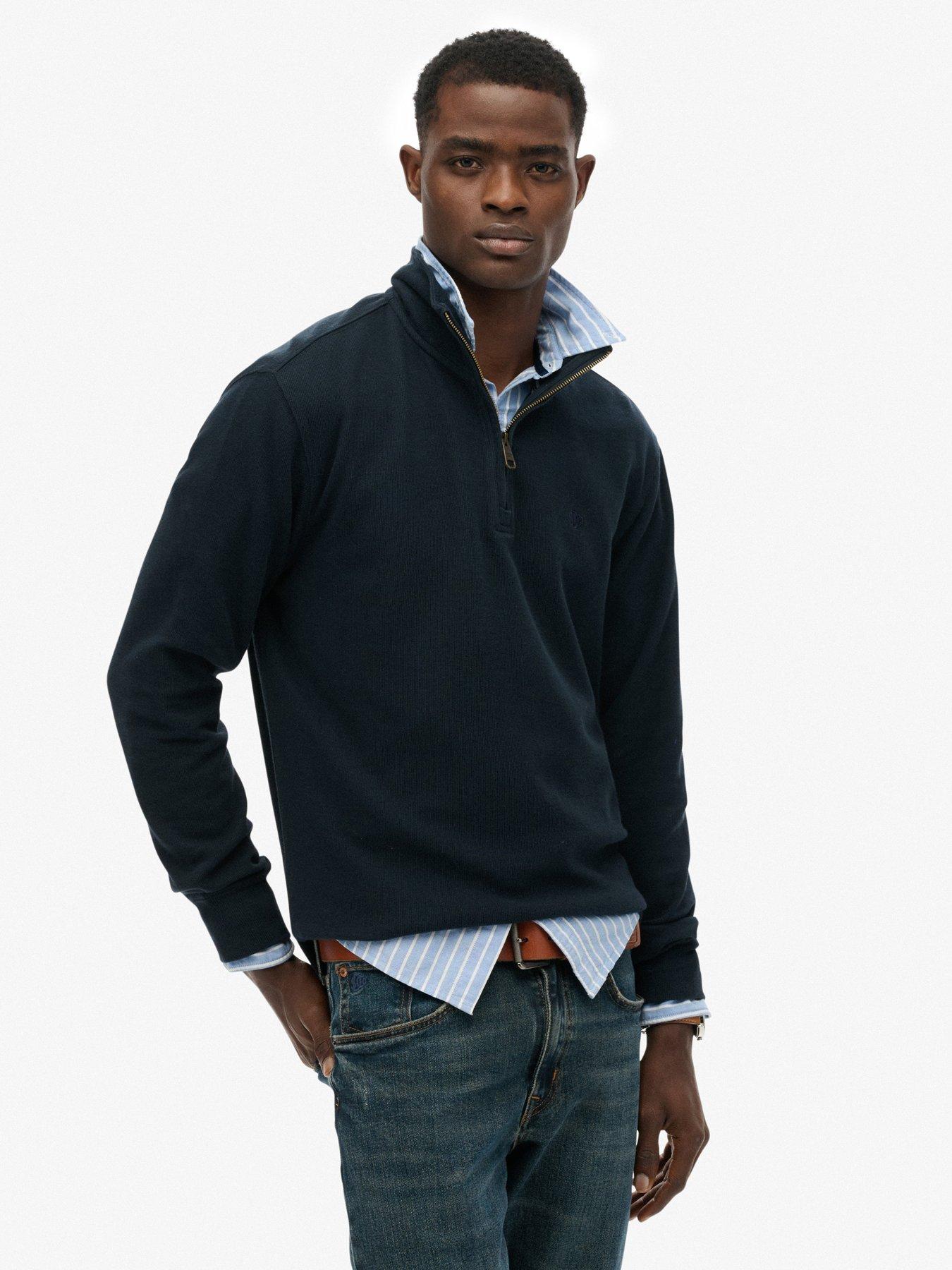  image of superdry-rib-half-zip-sweat-navy
