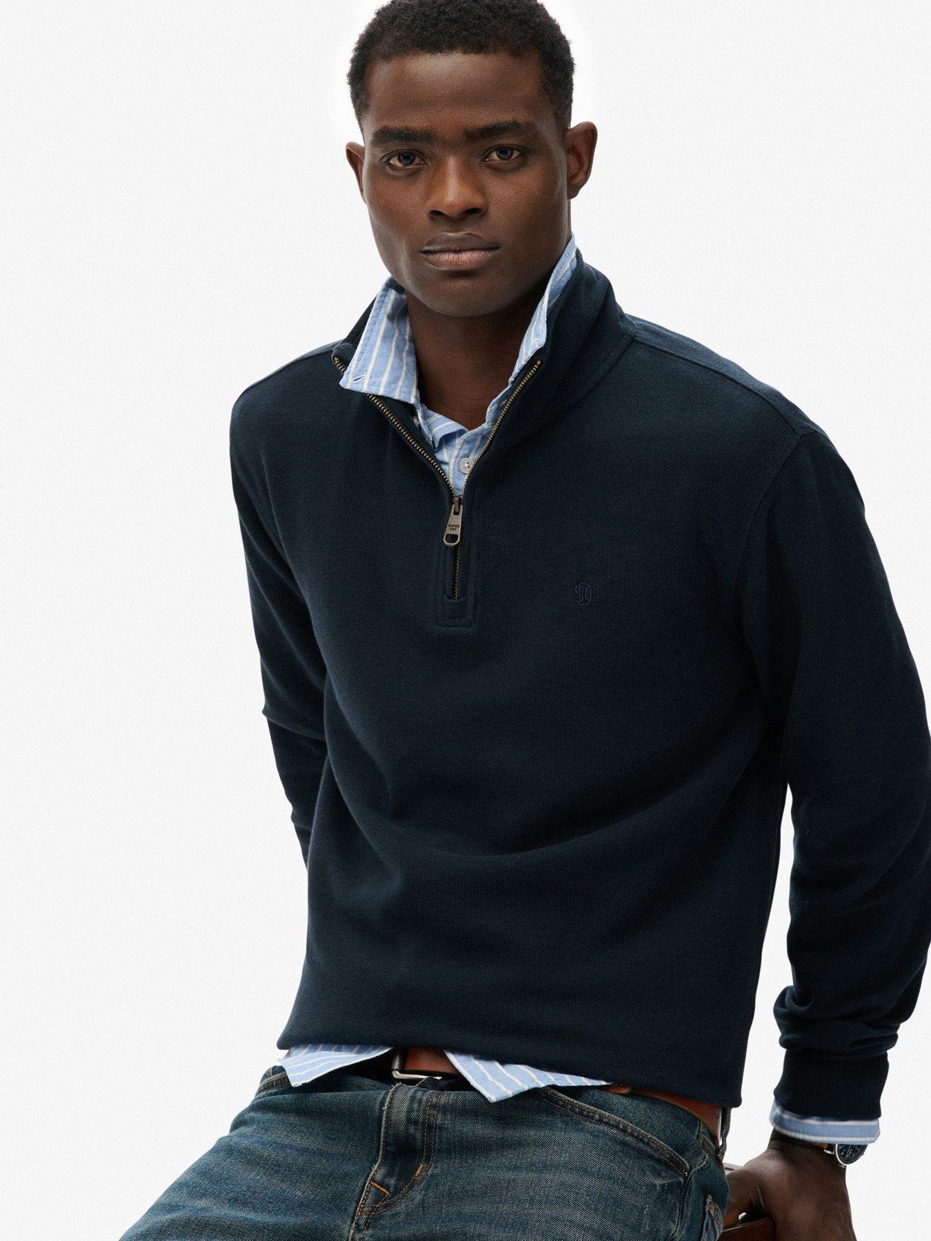  image of superdry-rib-half-zip-sweat-navy