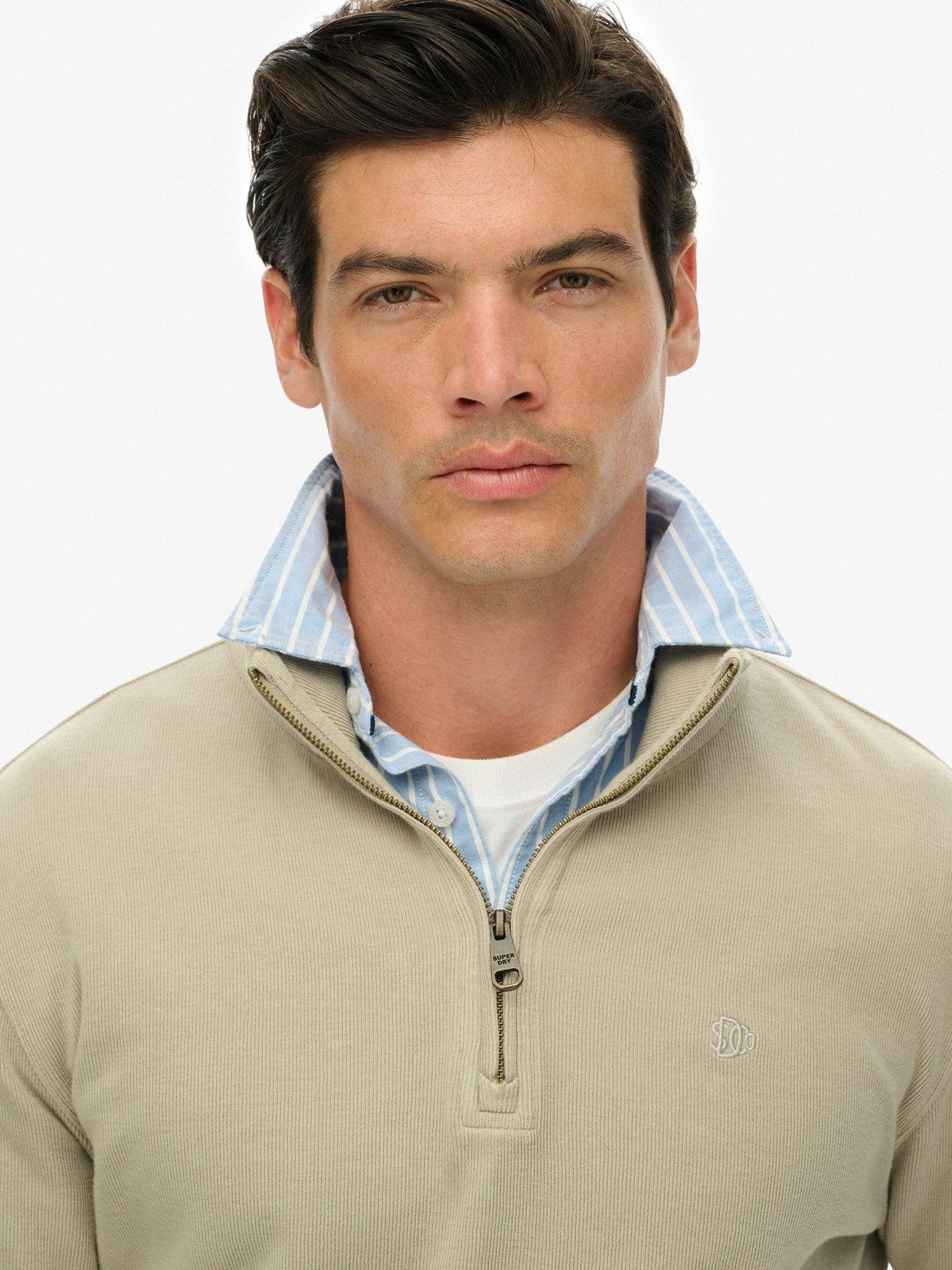  image of superdry-rib-half-zip-sweat-cream