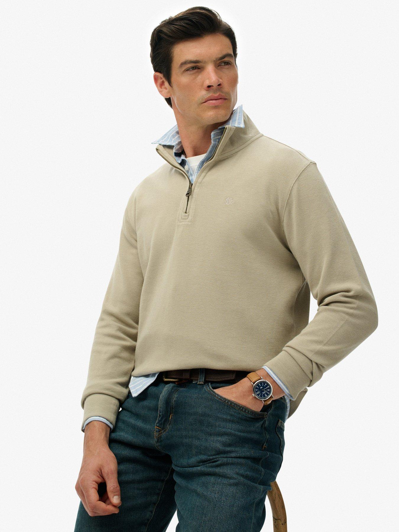  image of superdry-rib-half-zip-sweat-cream