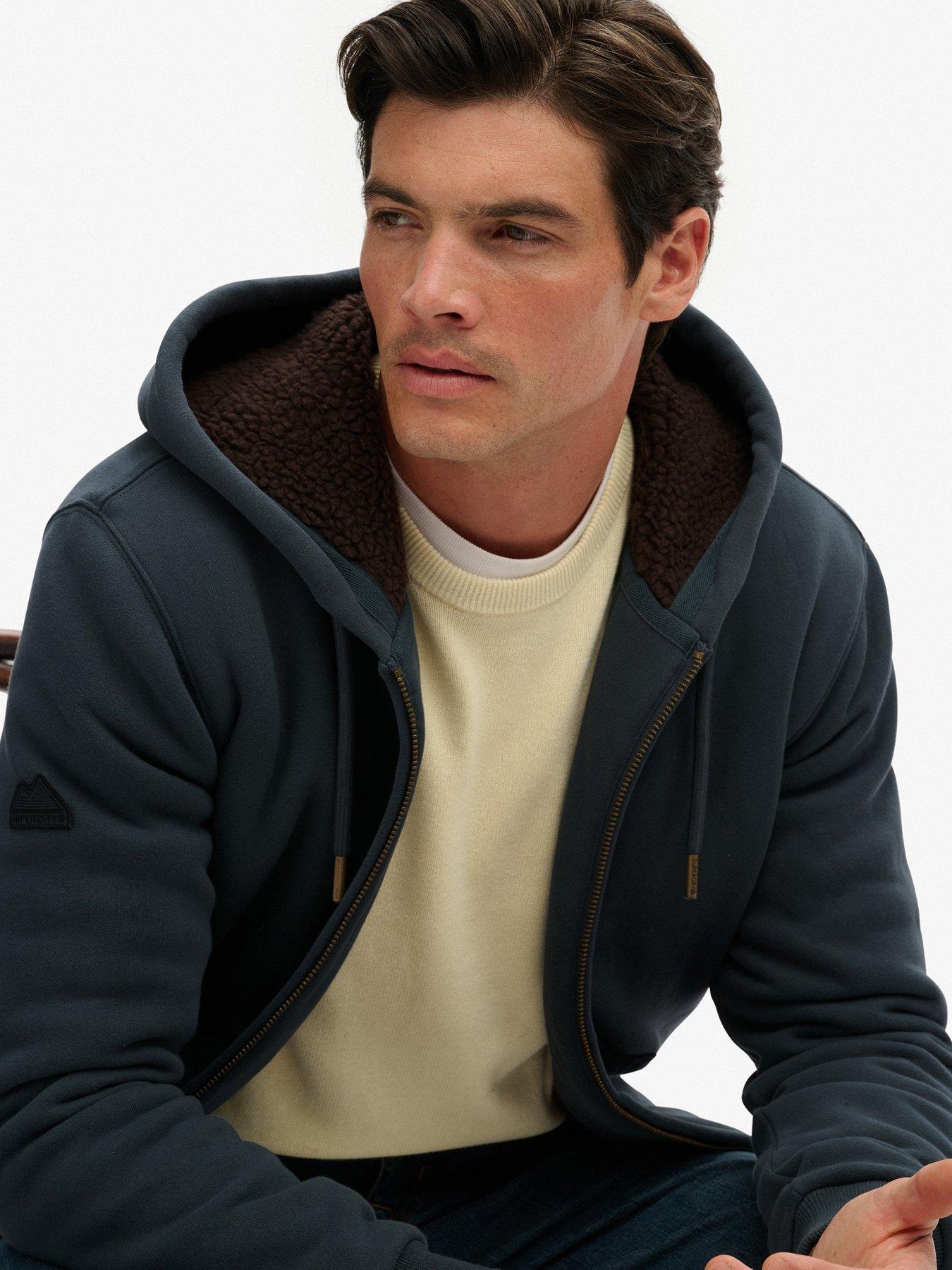  image of superdry-borg-lined-hoodie-navy