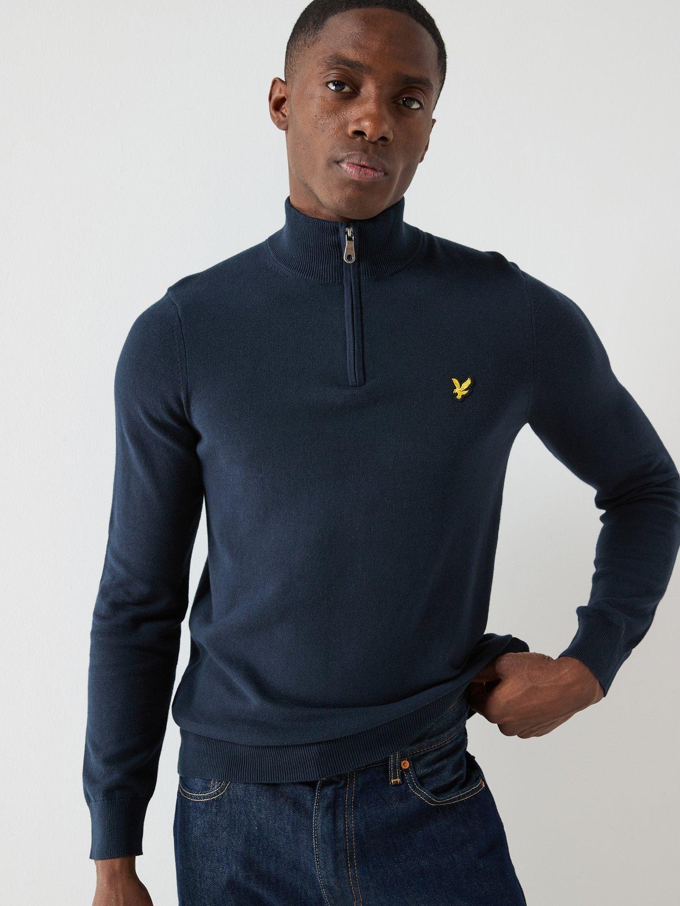 image of lyle-scott-cotton-quarter-zip-jumper-blue