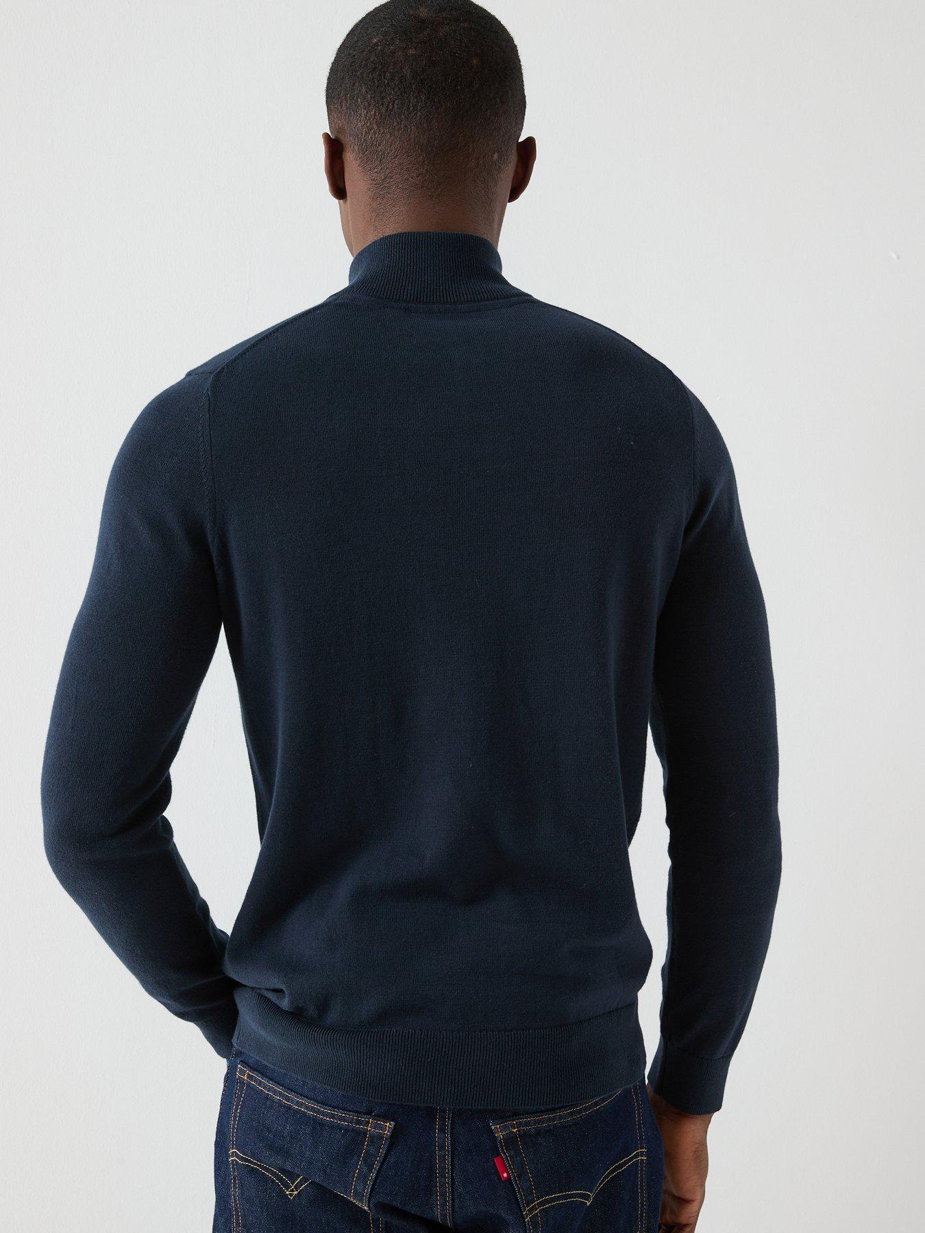 stillFront image of lyle-scott-cotton-quarter-zip-jumper-blue