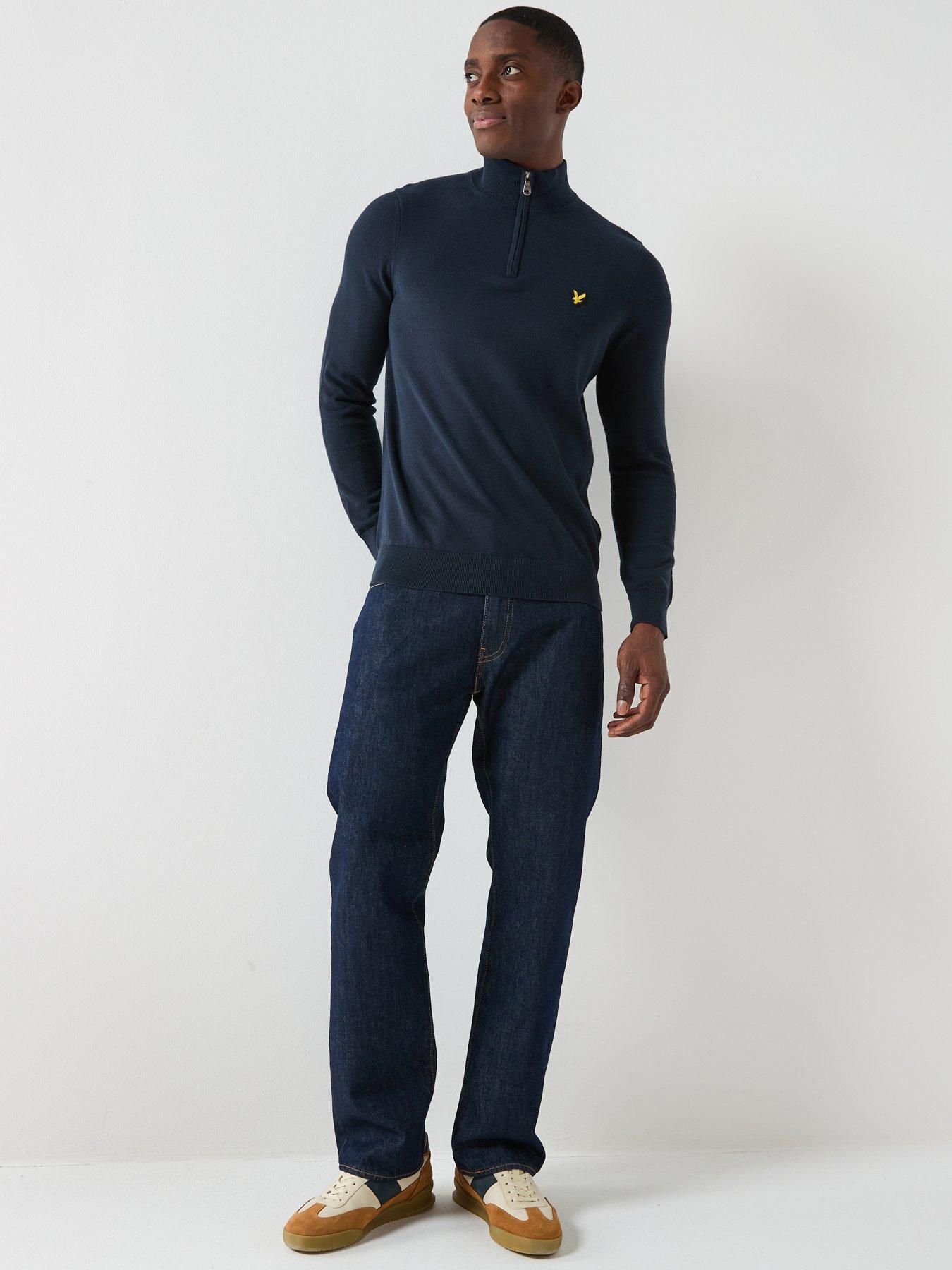  image of lyle-scott-cotton-quarter-zip-jumper-blue