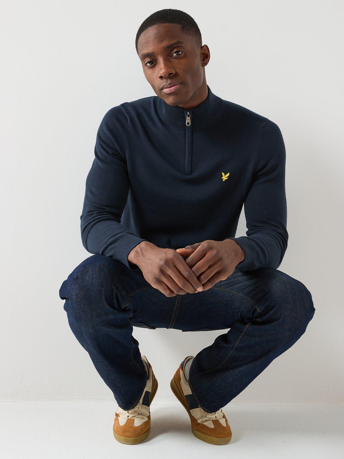  image of lyle-scott-cotton-quarter-zip-jumper-blue