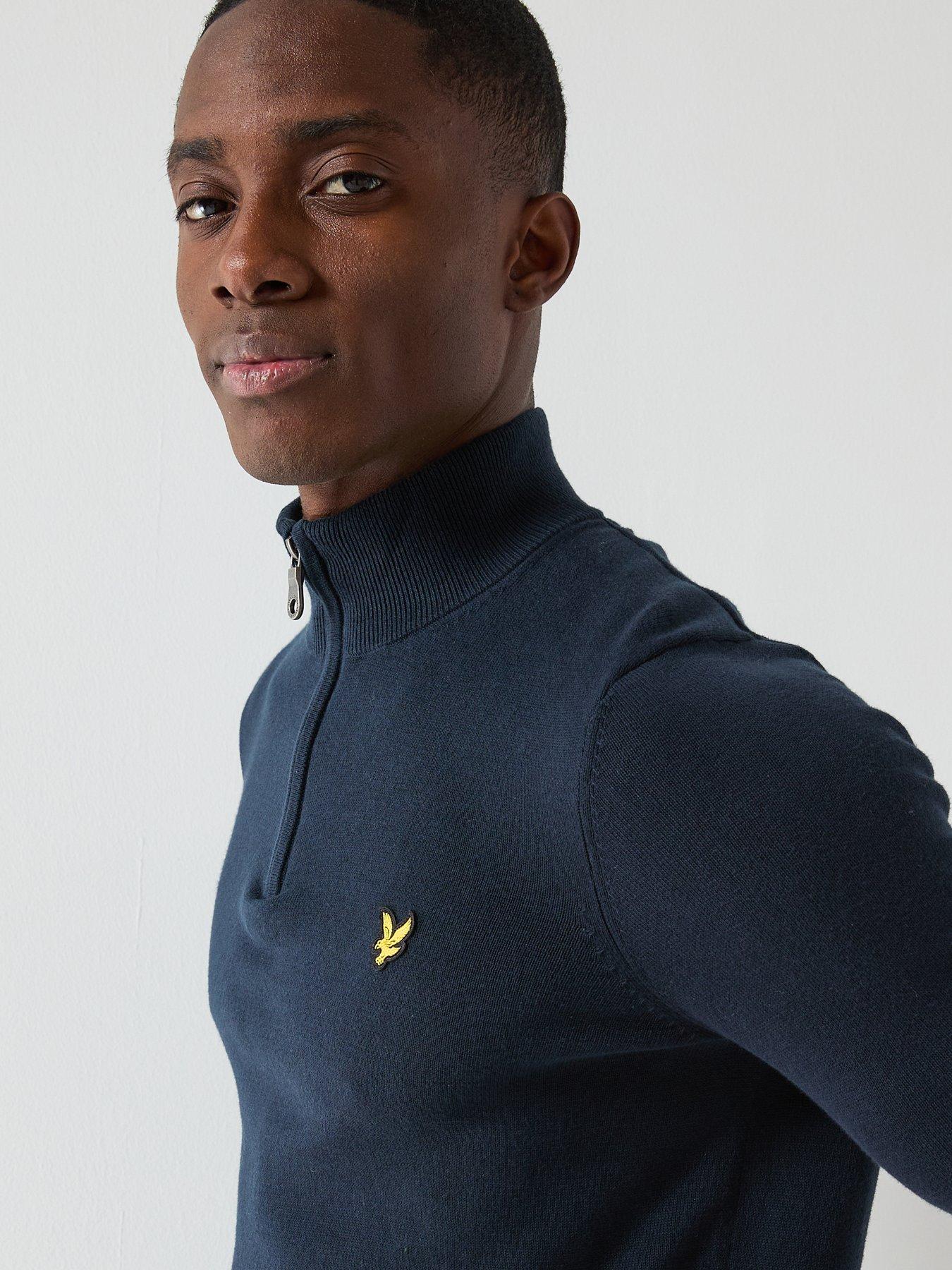  image of lyle-scott-cotton-quarter-zip-jumper-blue