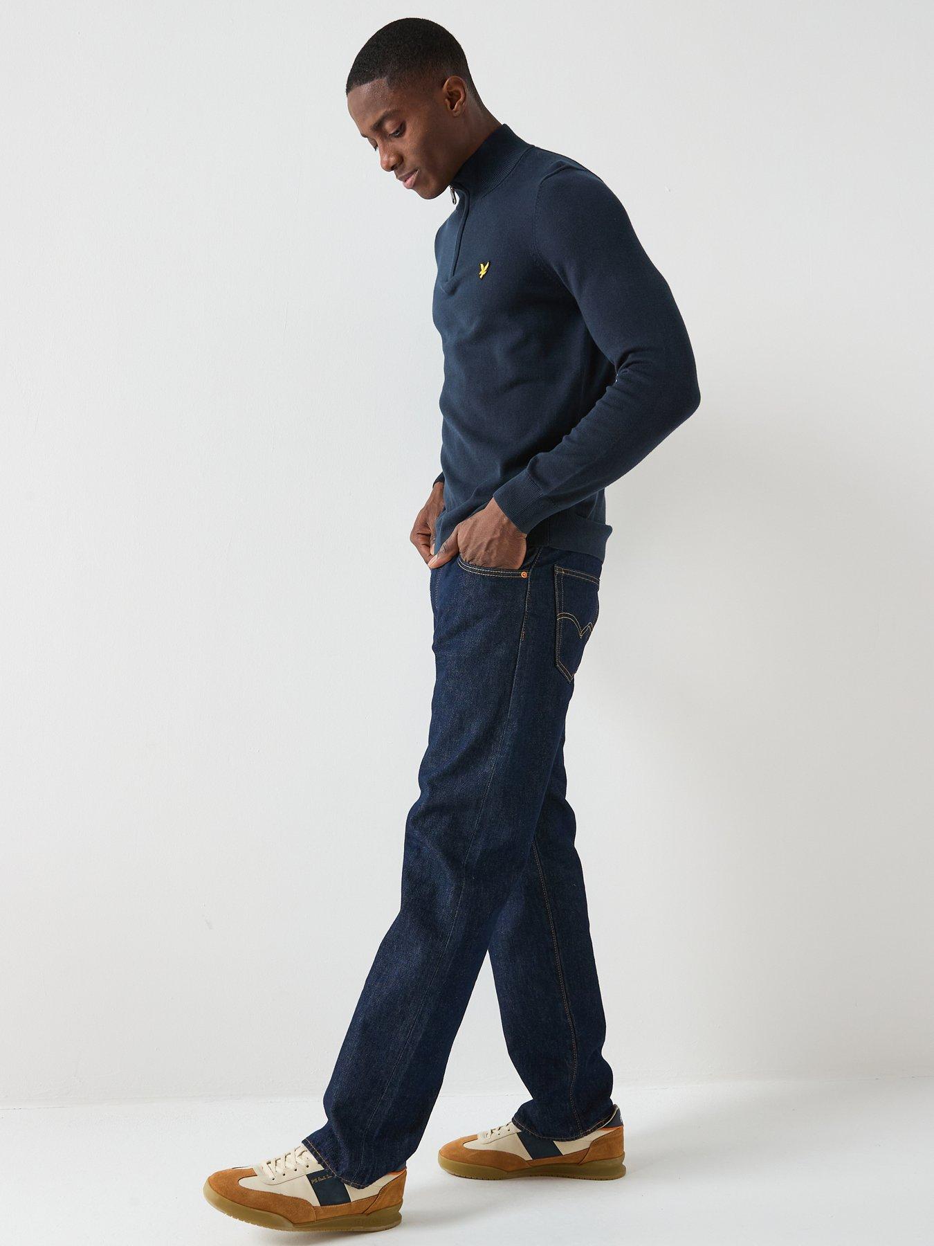  image of lyle-scott-cotton-quarter-zip-jumper-blue