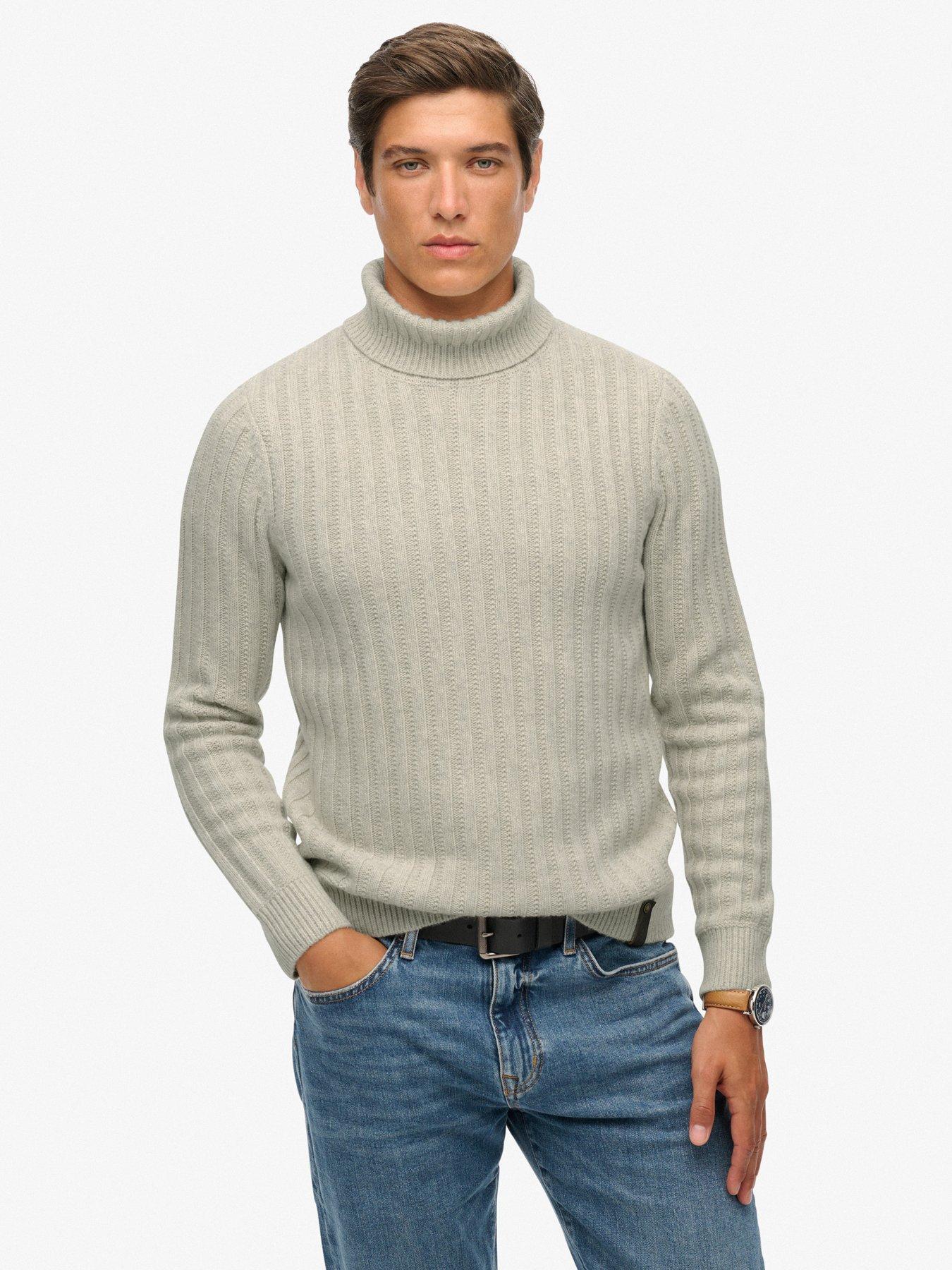  image of superdry-merchant-rib-roll-neck-knitted-jumper-cream