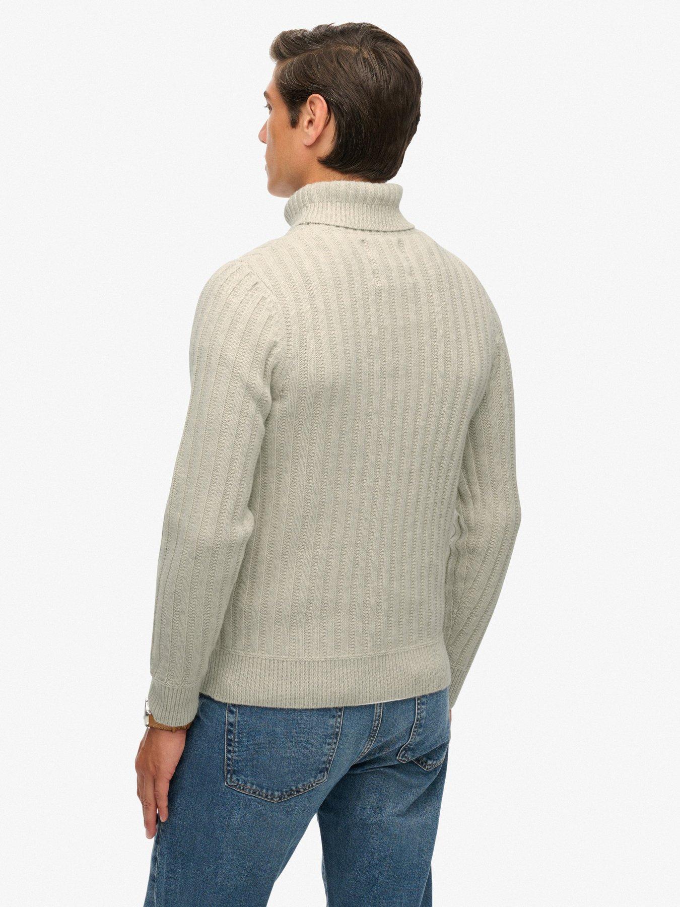  image of superdry-merchant-rib-roll-neck-knitted-jumper-cream