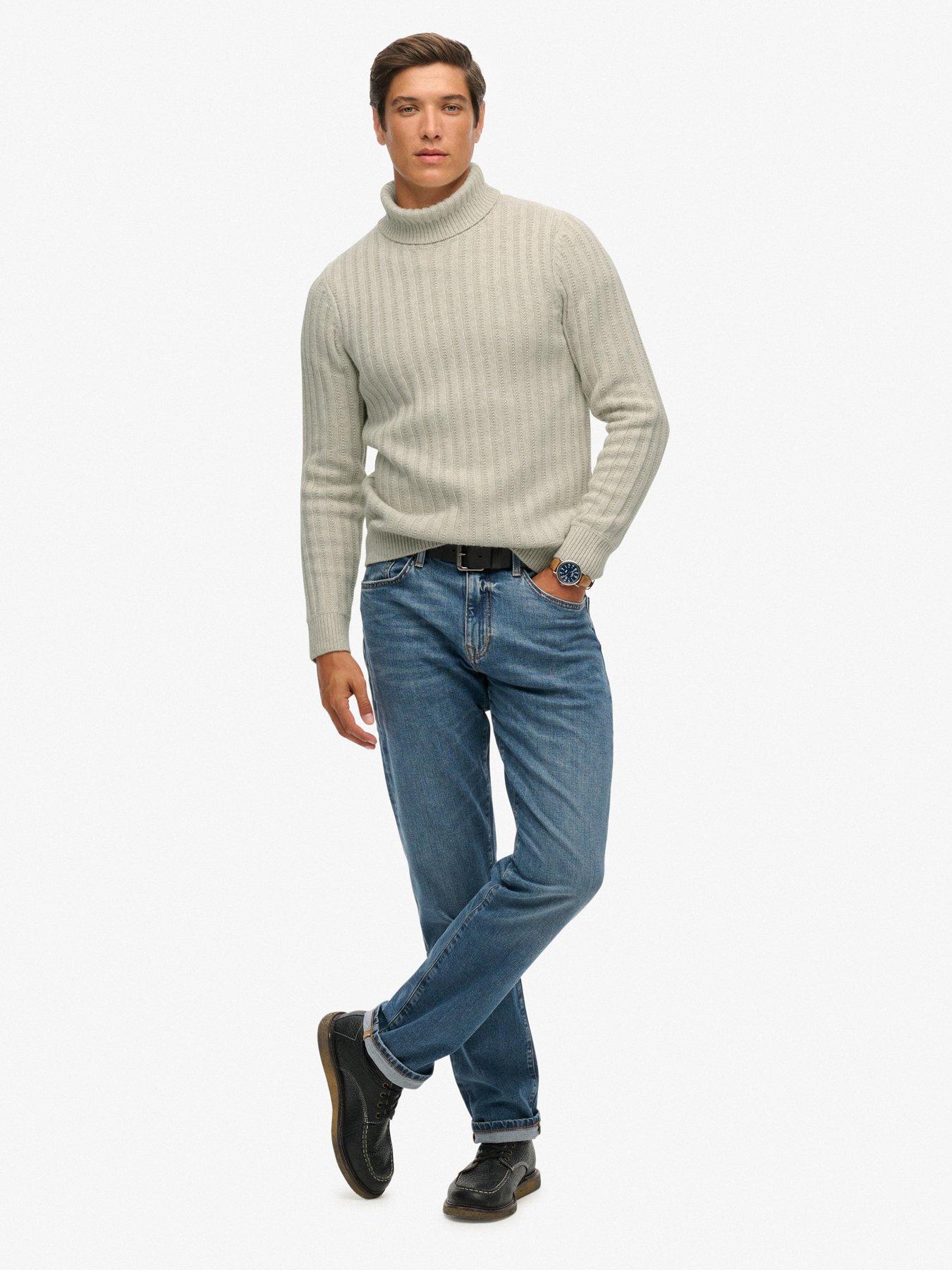  image of superdry-merchant-rib-roll-neck-knitted-jumper-cream