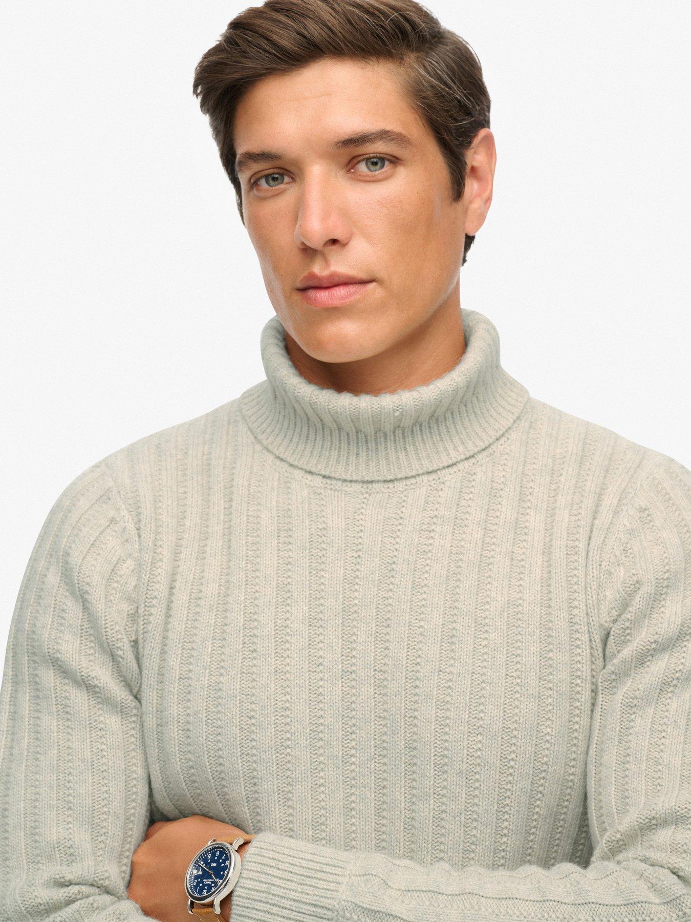  image of superdry-merchant-rib-roll-neck-knitted-jumper-cream