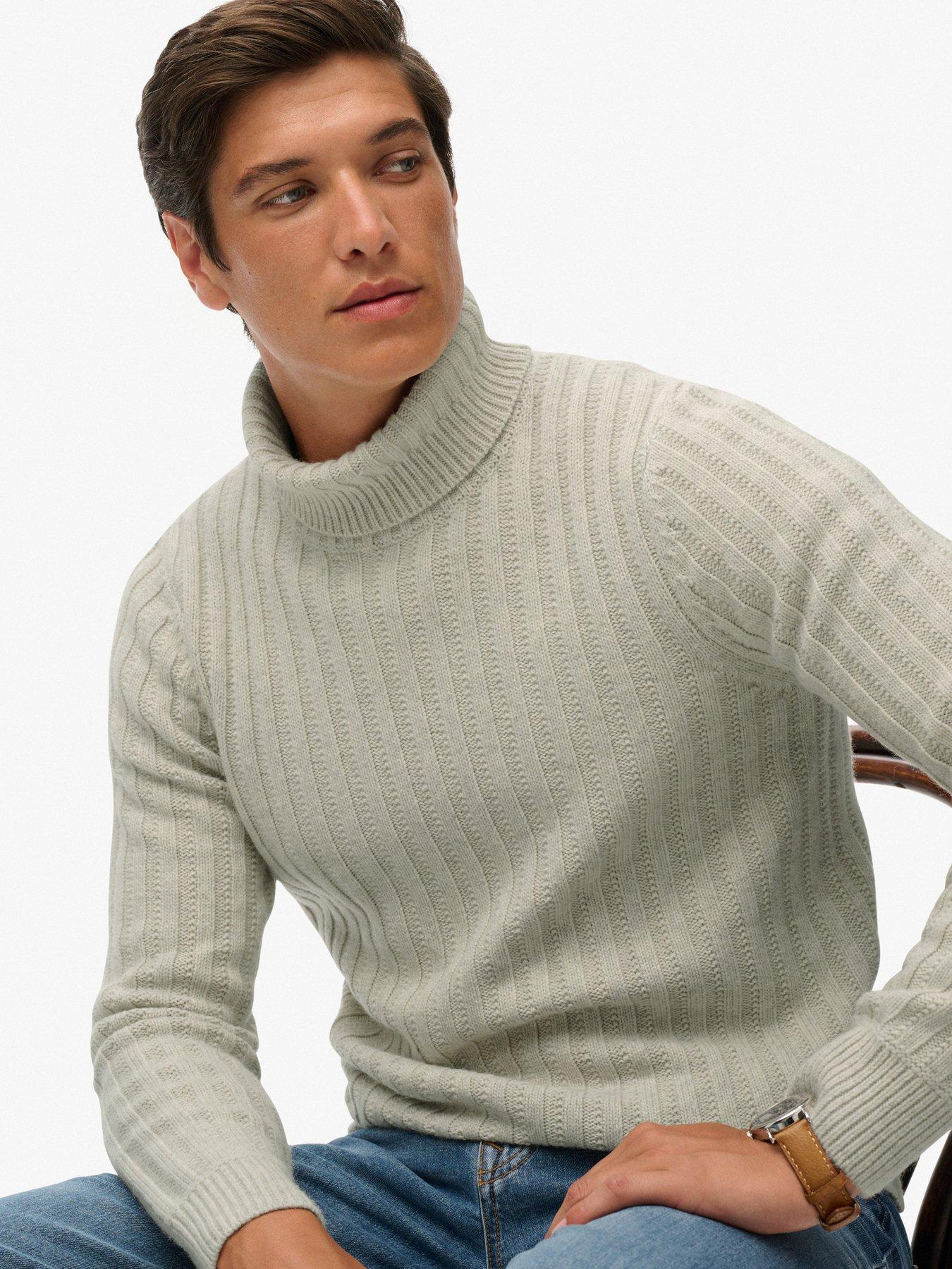  image of superdry-merchant-rib-roll-neck-knitted-jumper-cream