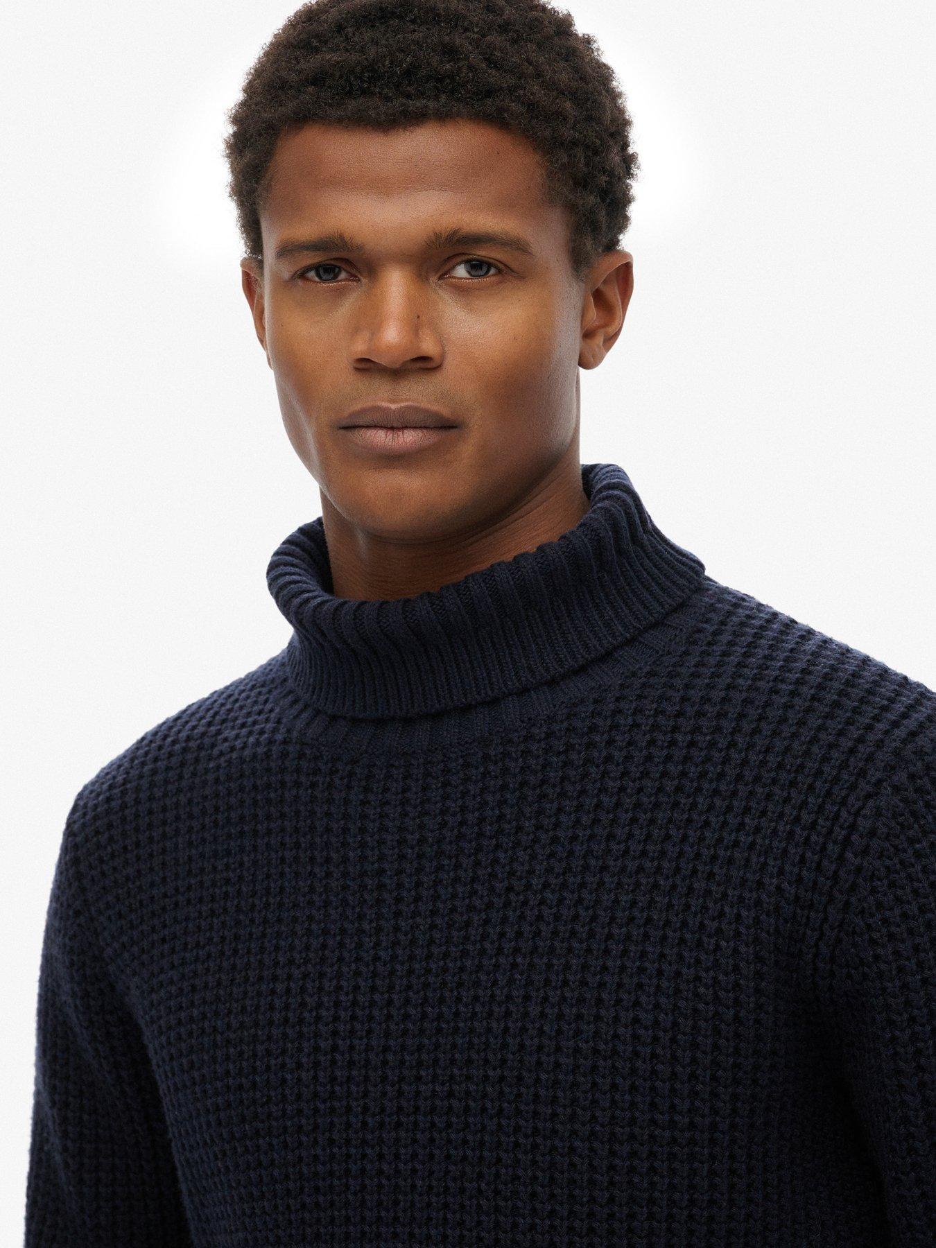  image of superdry-merchant-rib-roll-neck-knitted-jumper-black