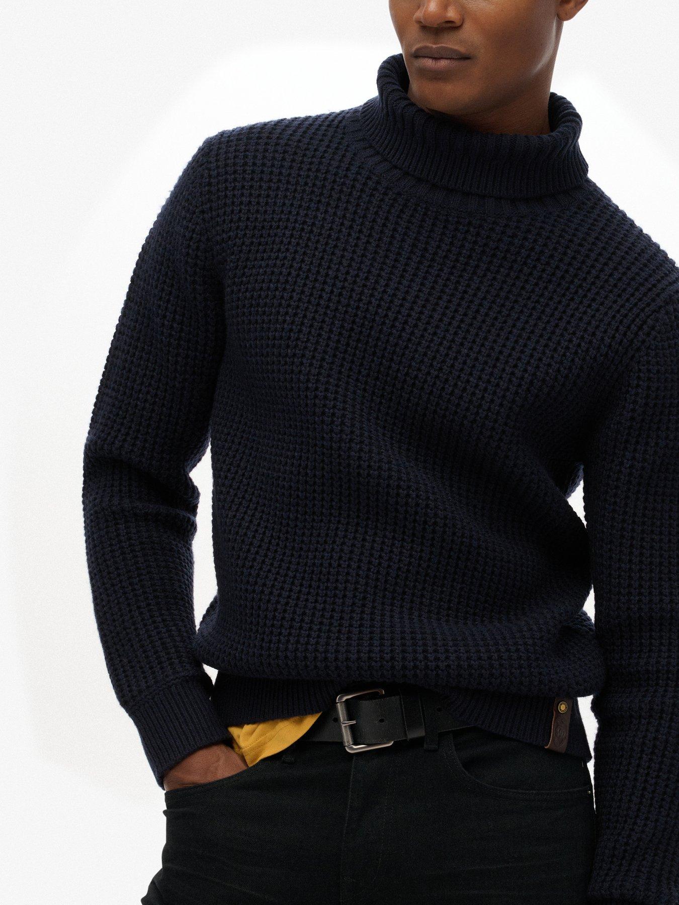  image of superdry-merchant-rib-roll-neck-knitted-jumper-black