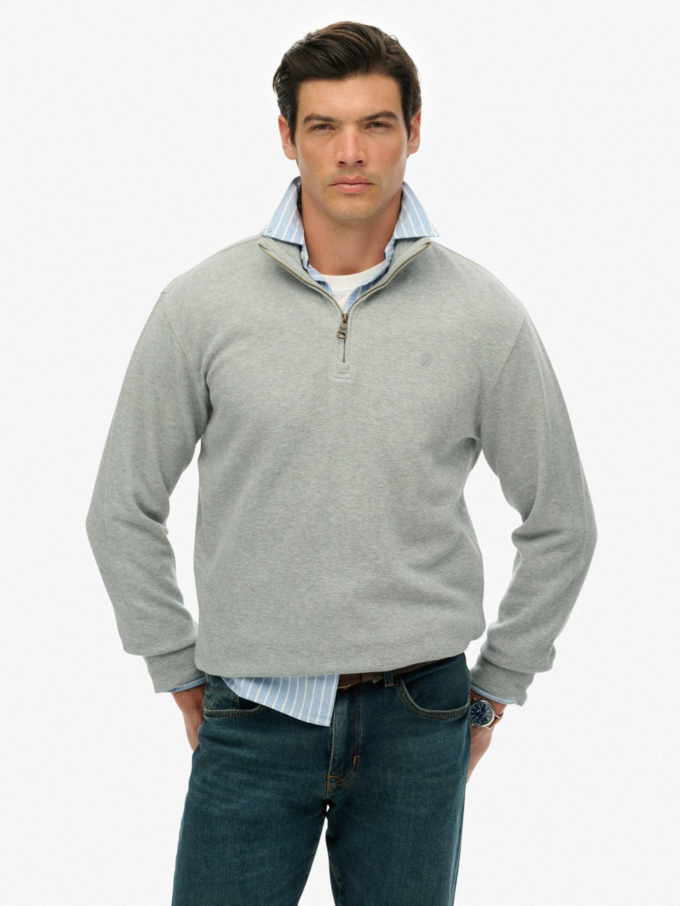  image of superdry-rib-half-zip-sweat-grey