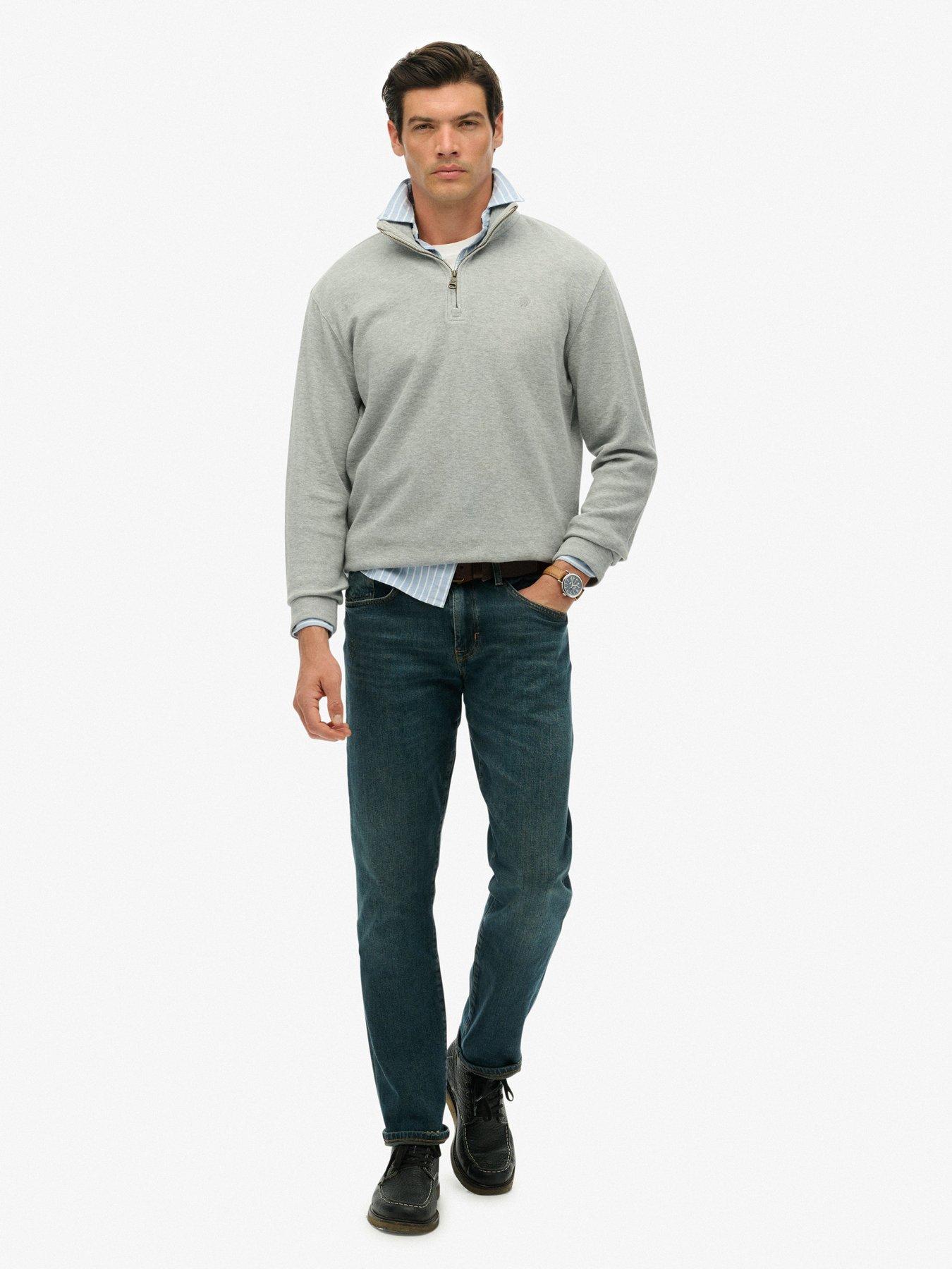  image of superdry-rib-half-zip-sweat-grey