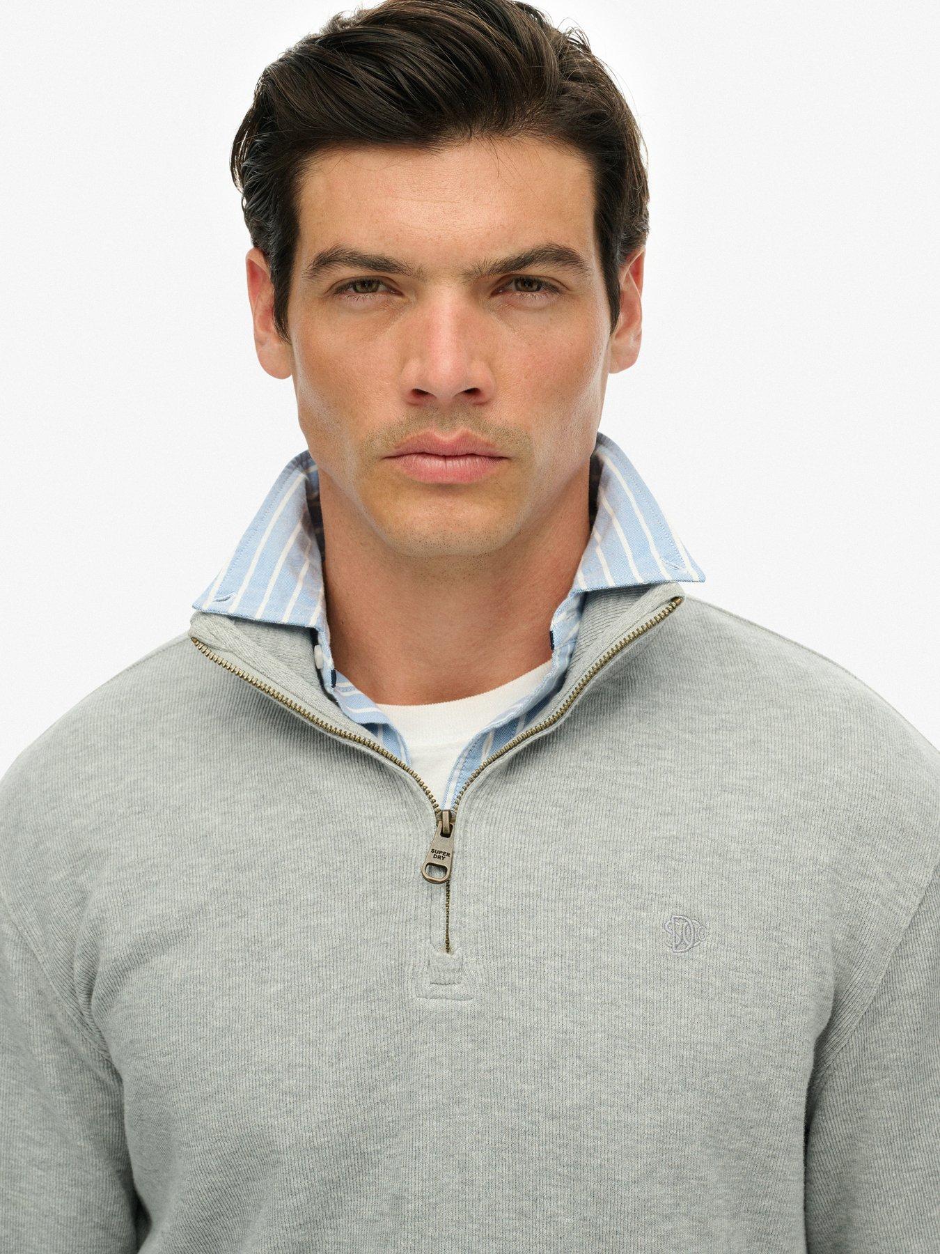 image of superdry-rib-half-zip-sweat-grey