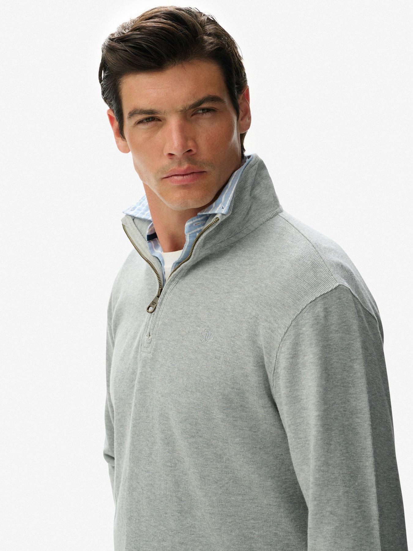  image of superdry-rib-half-zip-sweat-grey