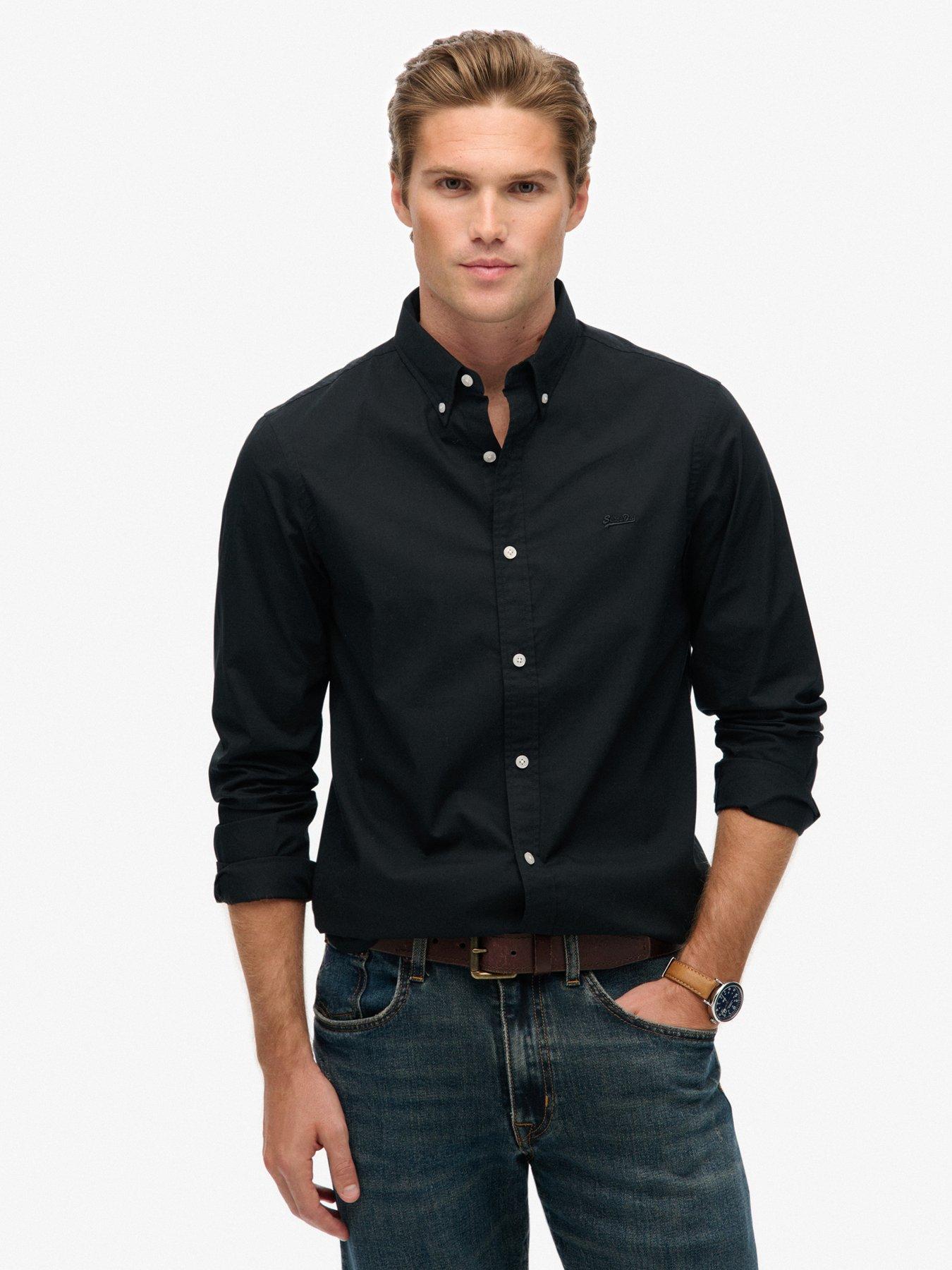 Image 1 of 6 of Superdry Essentials Tailored Long Sleeve Shirt - Black