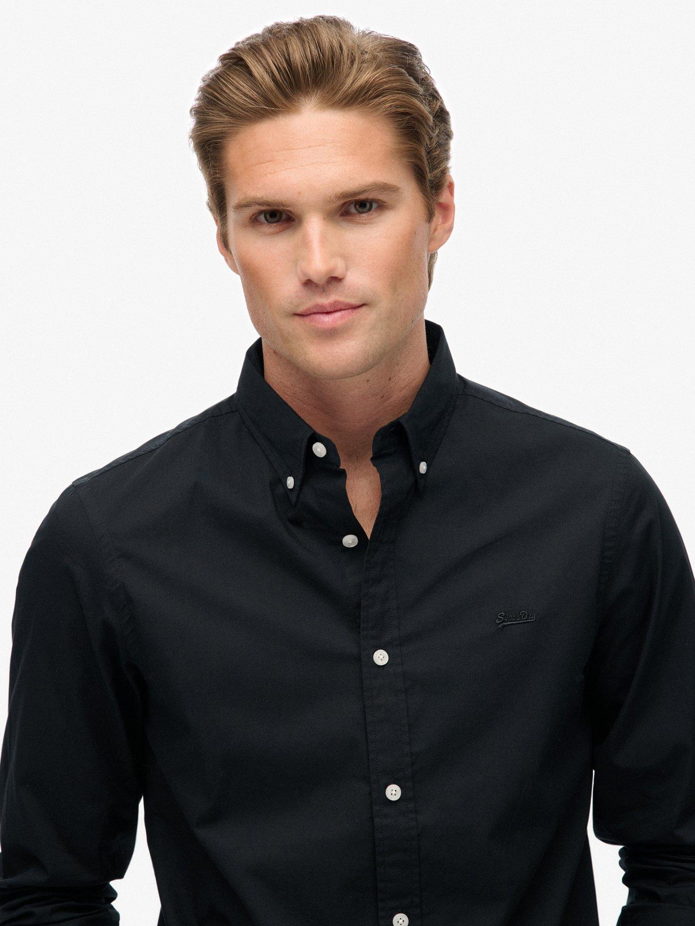 Image 4 of 6 of Superdry Essentials Tailored Long Sleeve Shirt - Black