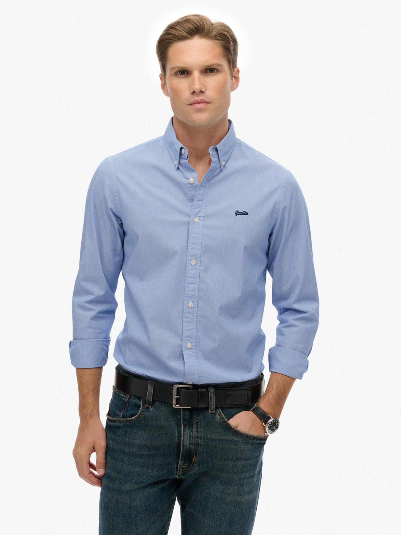 Image 1 of 6 of Superdry Essentials Tailored Long Sleeve Shirt - Blue