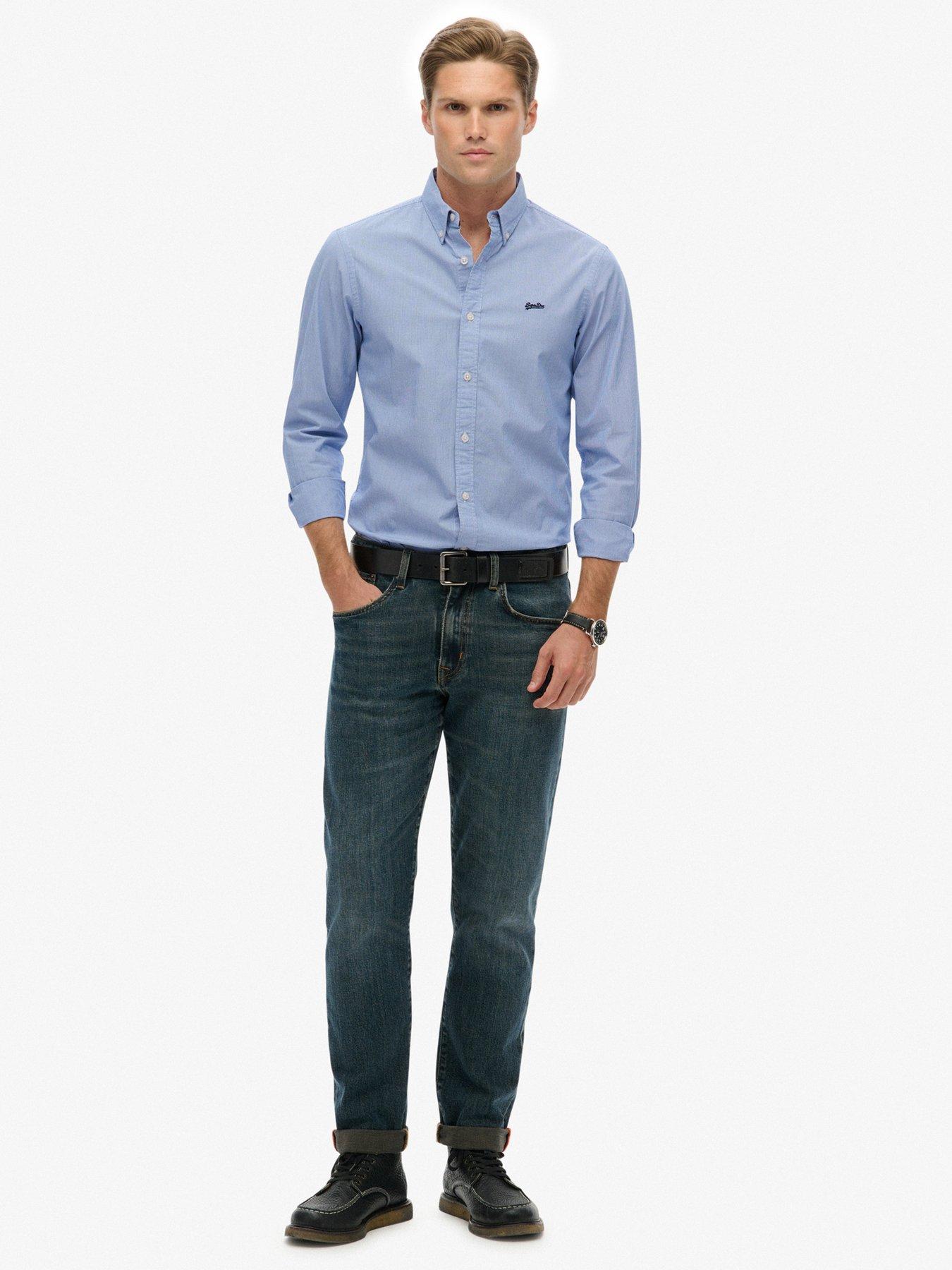 Image 3 of 6 of Superdry Essentials Tailored Long Sleeve Shirt - Blue