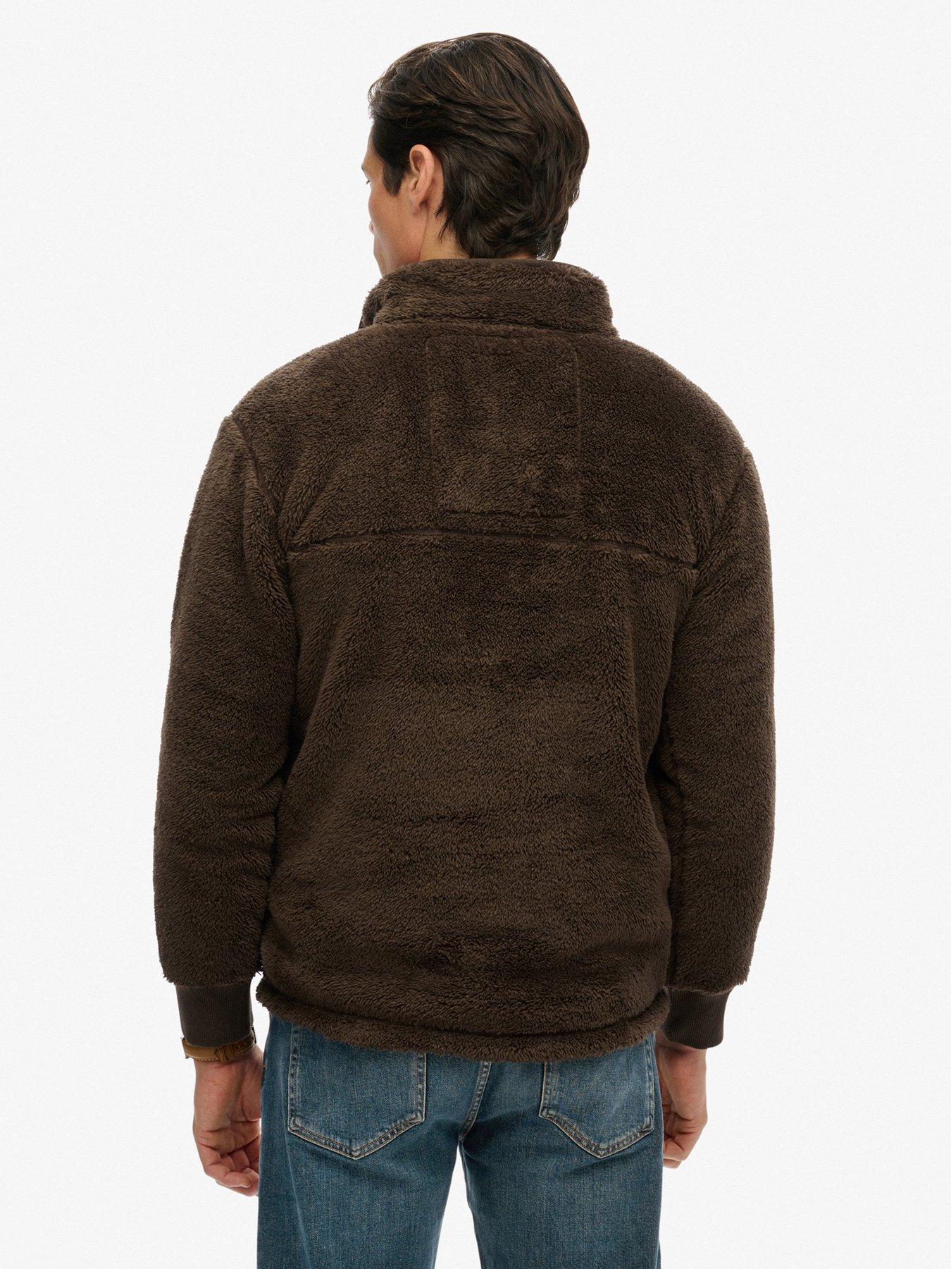  image of superdry-high-pile-fleece-henley-brown