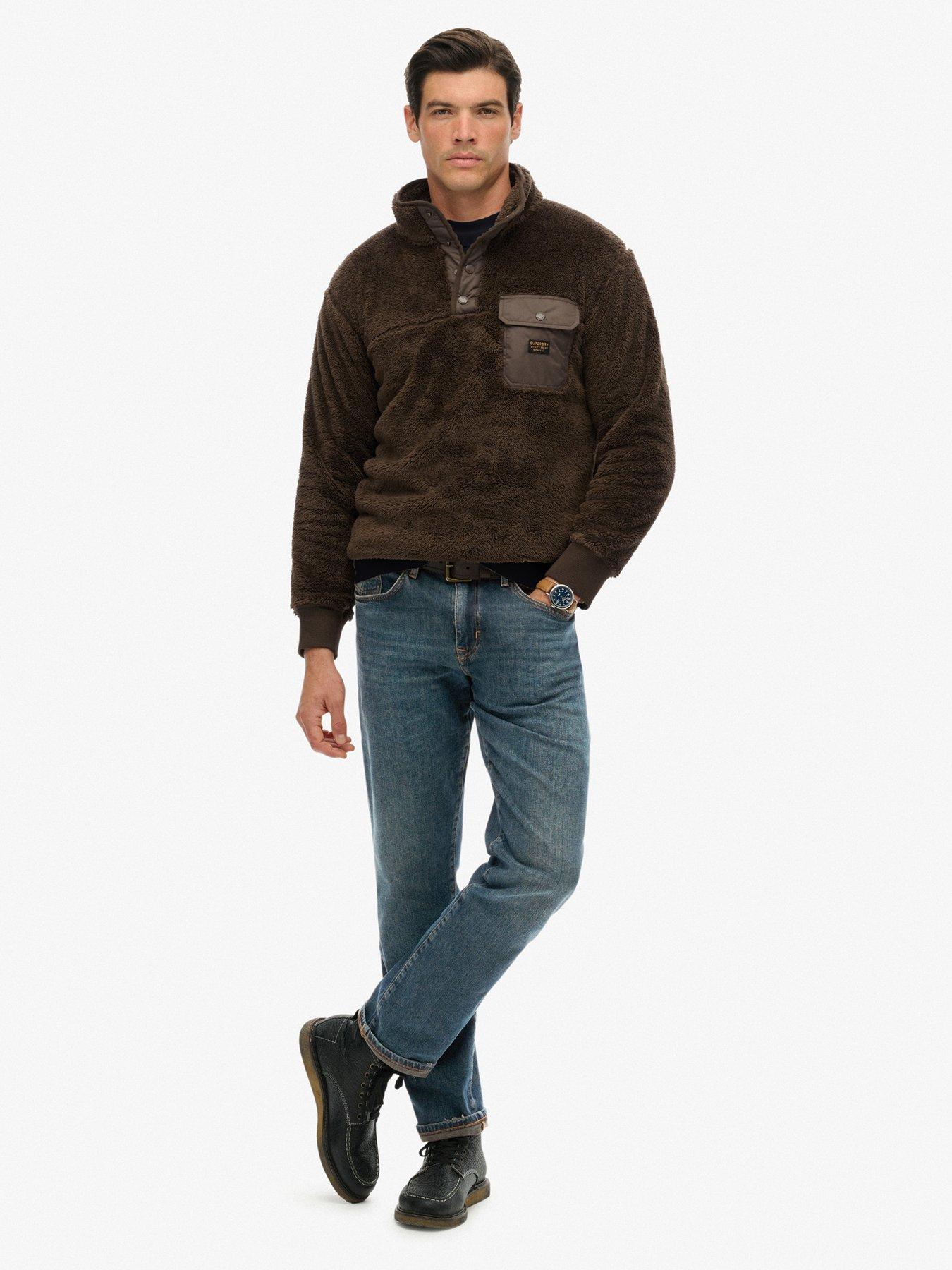  image of superdry-high-pile-fleece-henley-brown