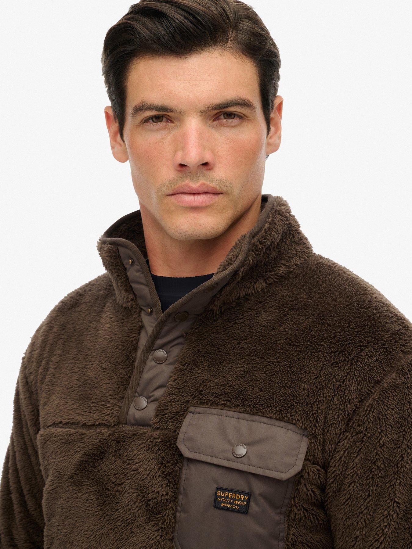  image of superdry-high-pile-fleece-henley-brown